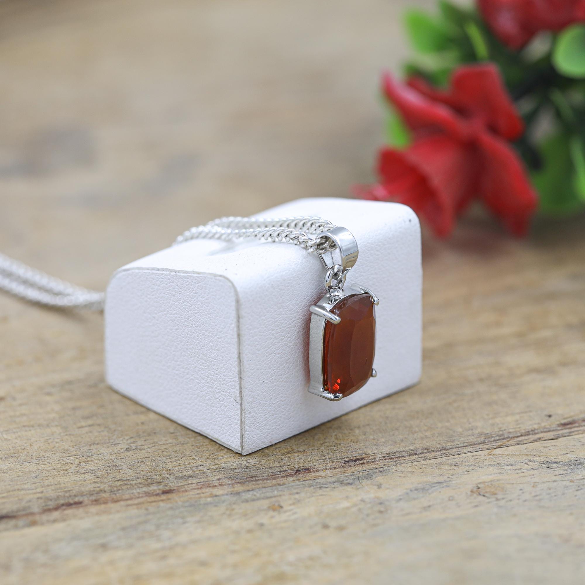 Natural Mexican Fire Opal Pendant: 925 Sterling Silver Cushion Cut