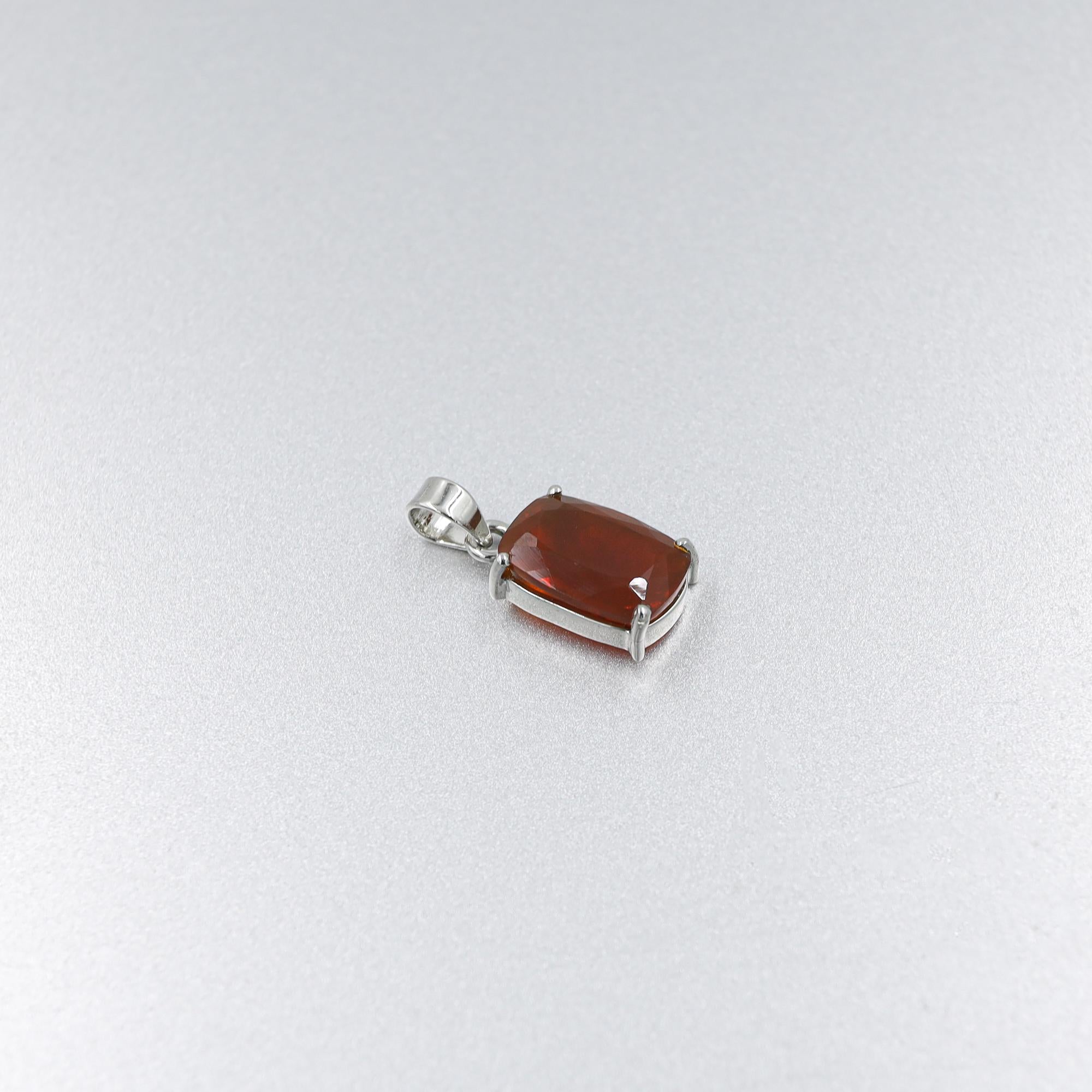 Natural Mexican Fire Opal Pendant: 925 Sterling Silver Cushion Cut