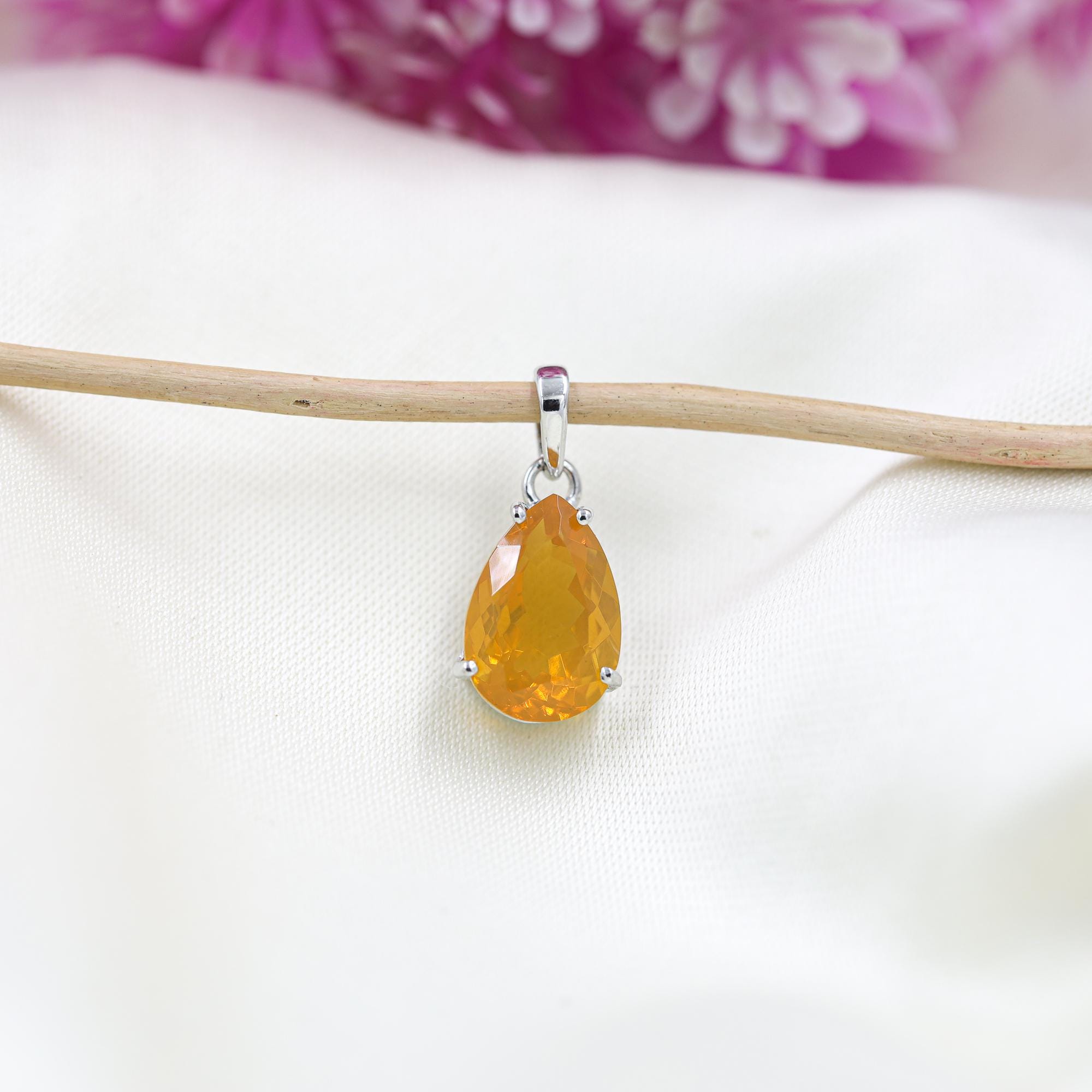 Sterling Silver Mexican Opal Pendant: Pear Faceted Gemstone Necklace