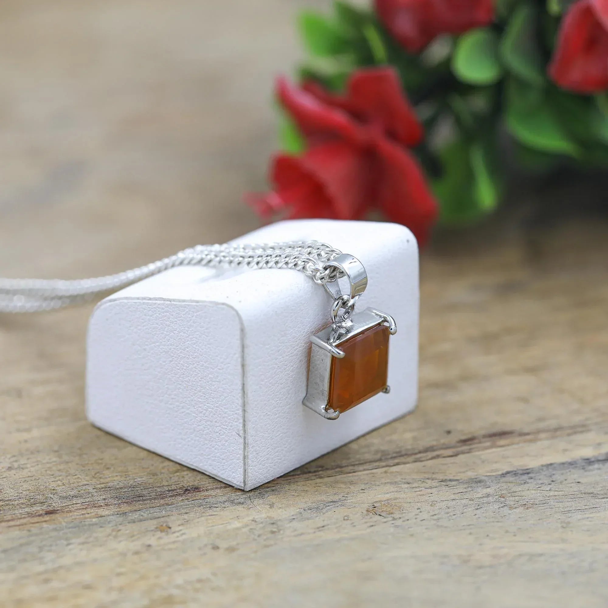 Handmade Mexican Fire Opal Necklace: 925 Sterling Silver October Birthstone
