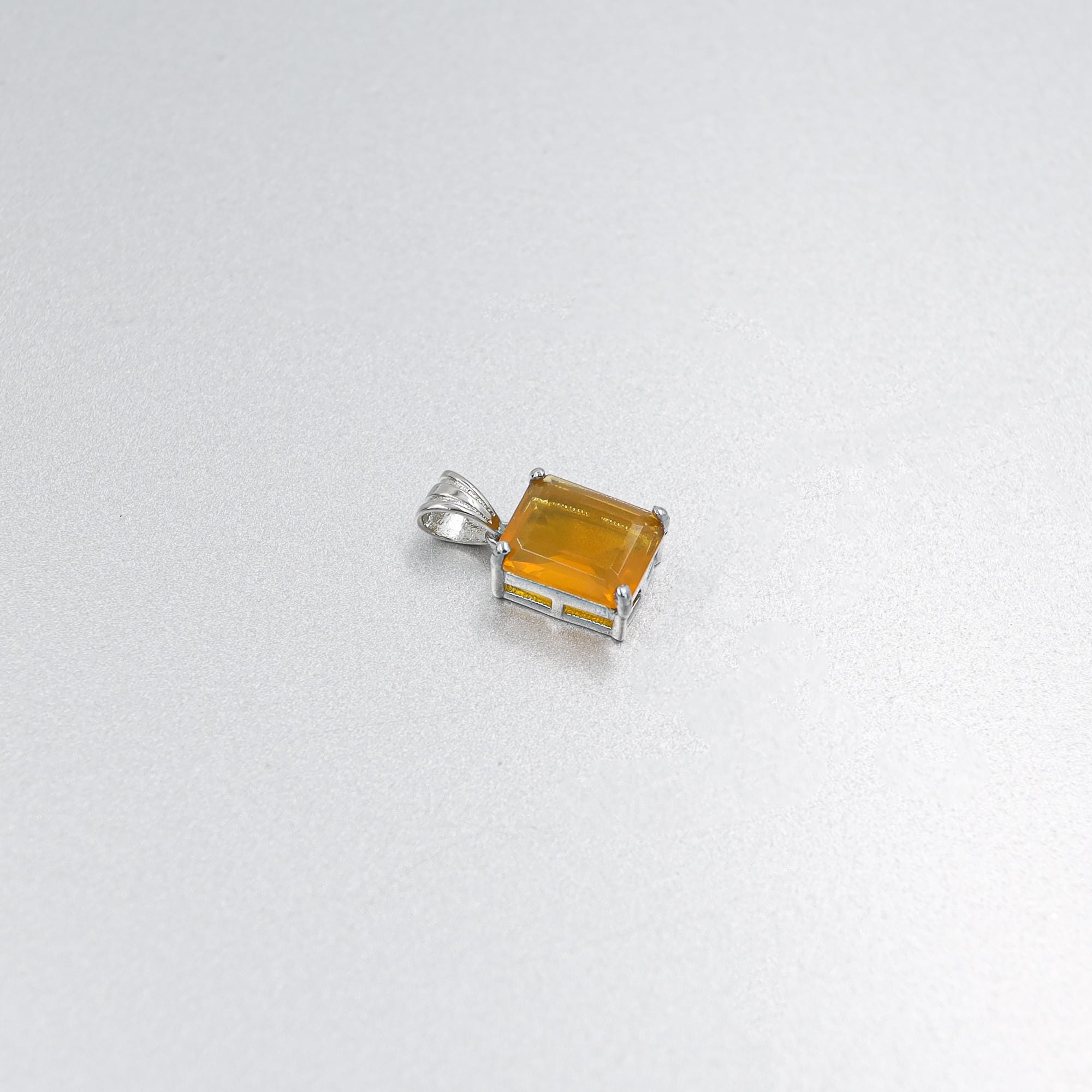 Mexican Fire Opal Sterling Silver Necklace: Octagon Gemstone, October Birthstone