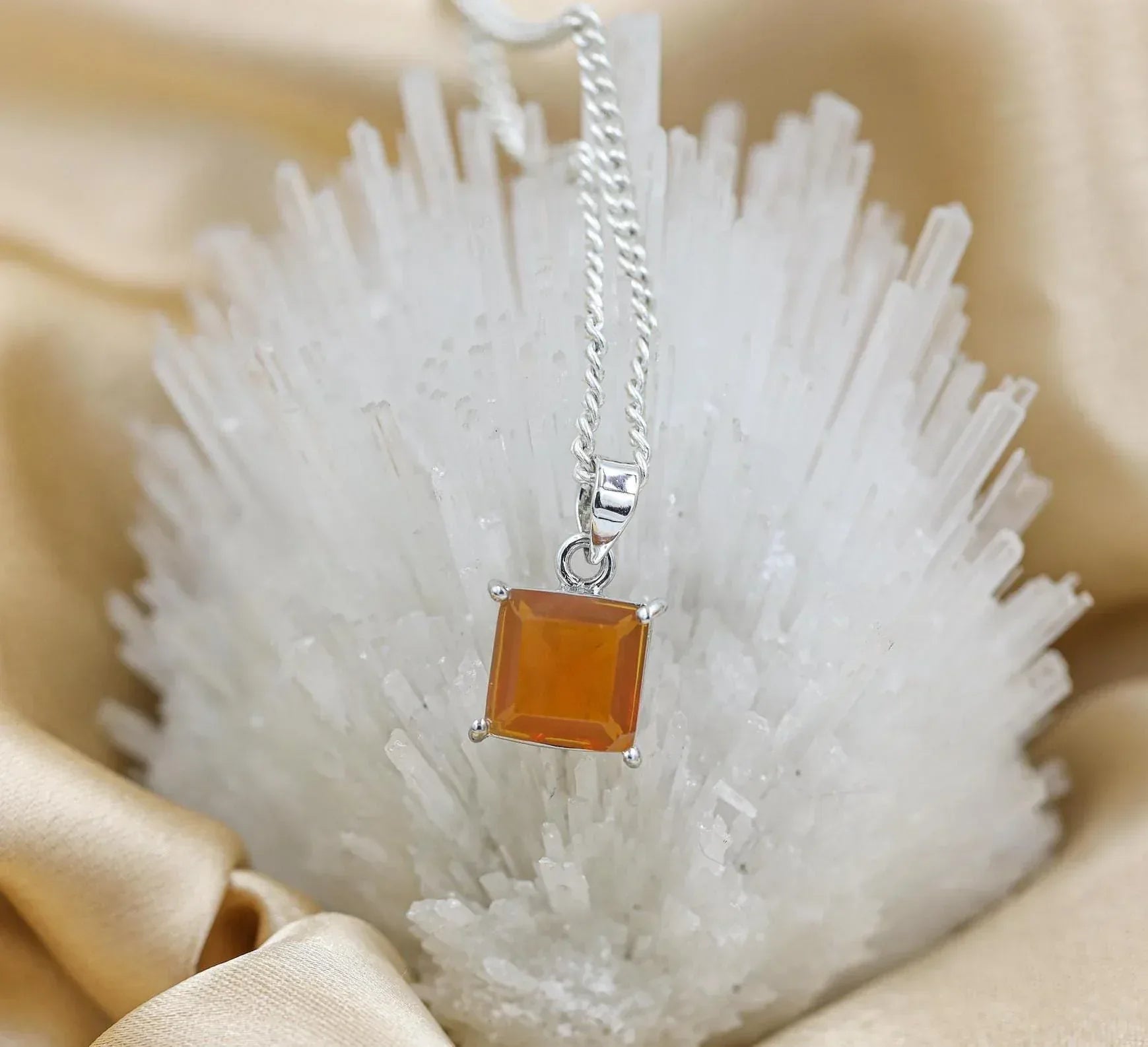 Handmade Mexican Fire Opal Necklace: 925 Sterling Silver October Birthstone