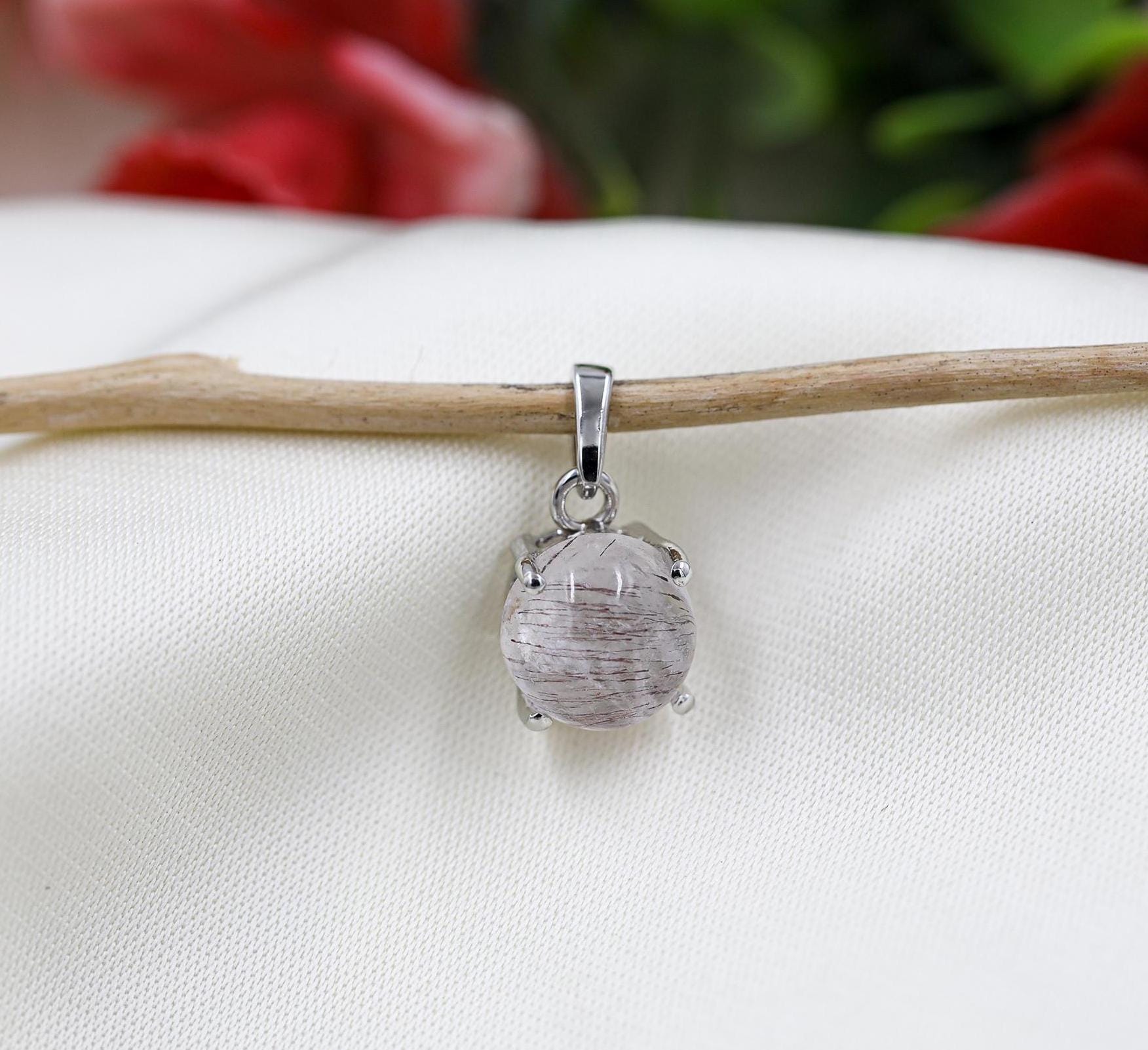 Super Seven Amethyst Pendant Necklace: 925 Sterling Silver, 9mm Cabochon