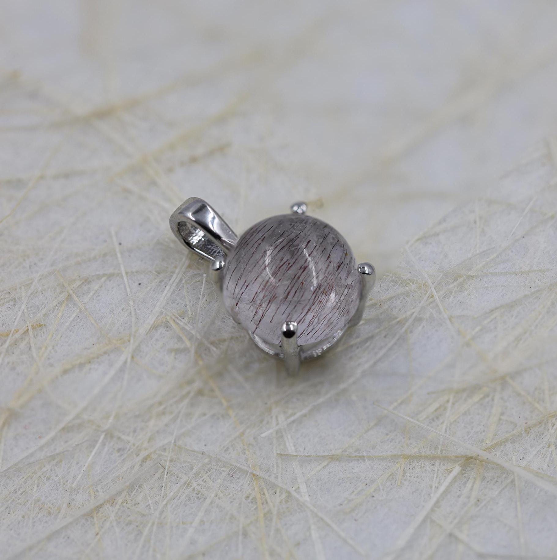 Super Seven Amethyst Pendant Necklace: 925 Sterling Silver, 9mm Cabochon