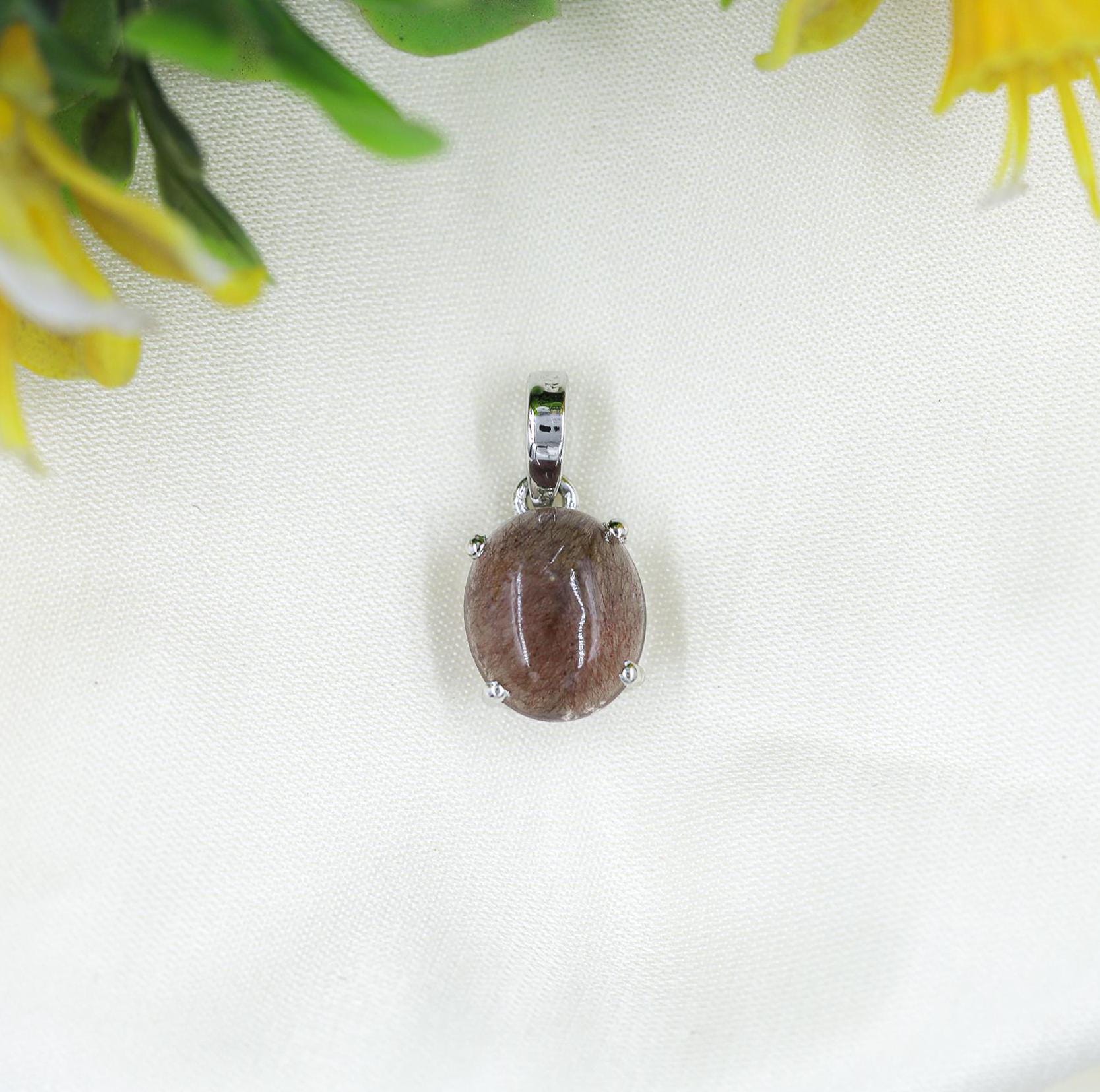 Sterling Silver Super Seven Pendant: Natural Cacoxenite Amethyst Cabochon