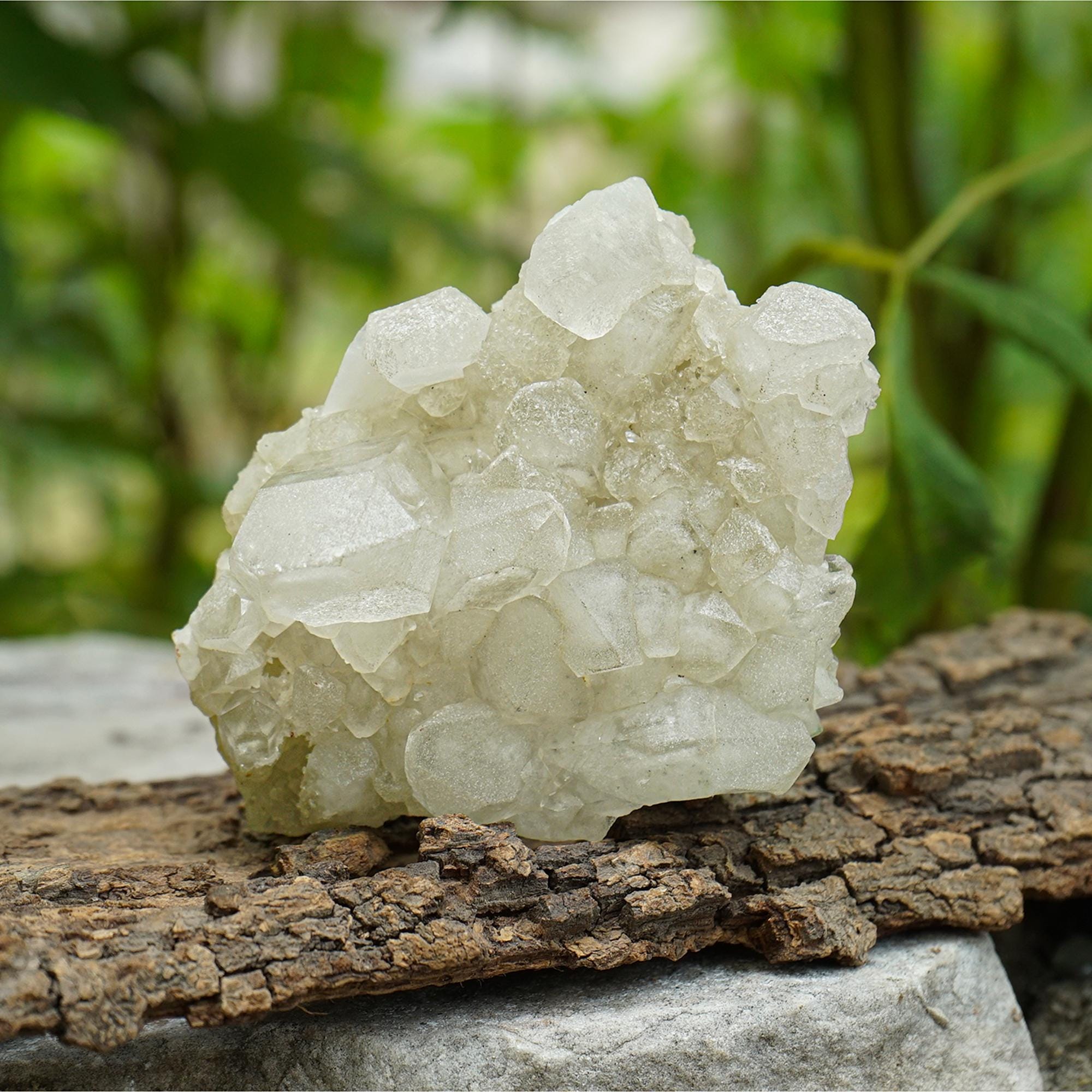White Phantom Quartz Cluster: Natural Healing Crystal Geode 145gm
