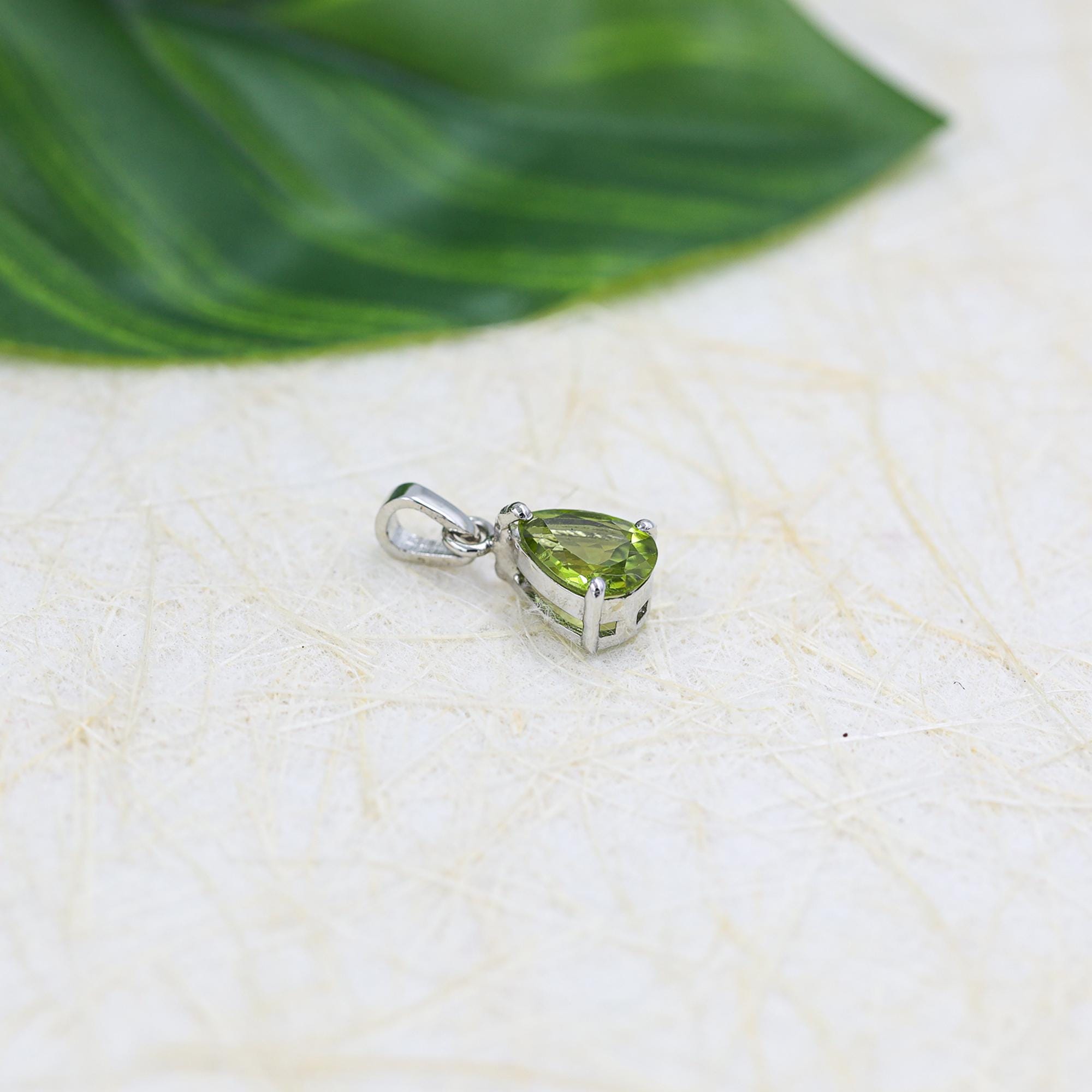 Pear-Cut Peridot Pendant: August Birthstone, Sterling Silver Necklace