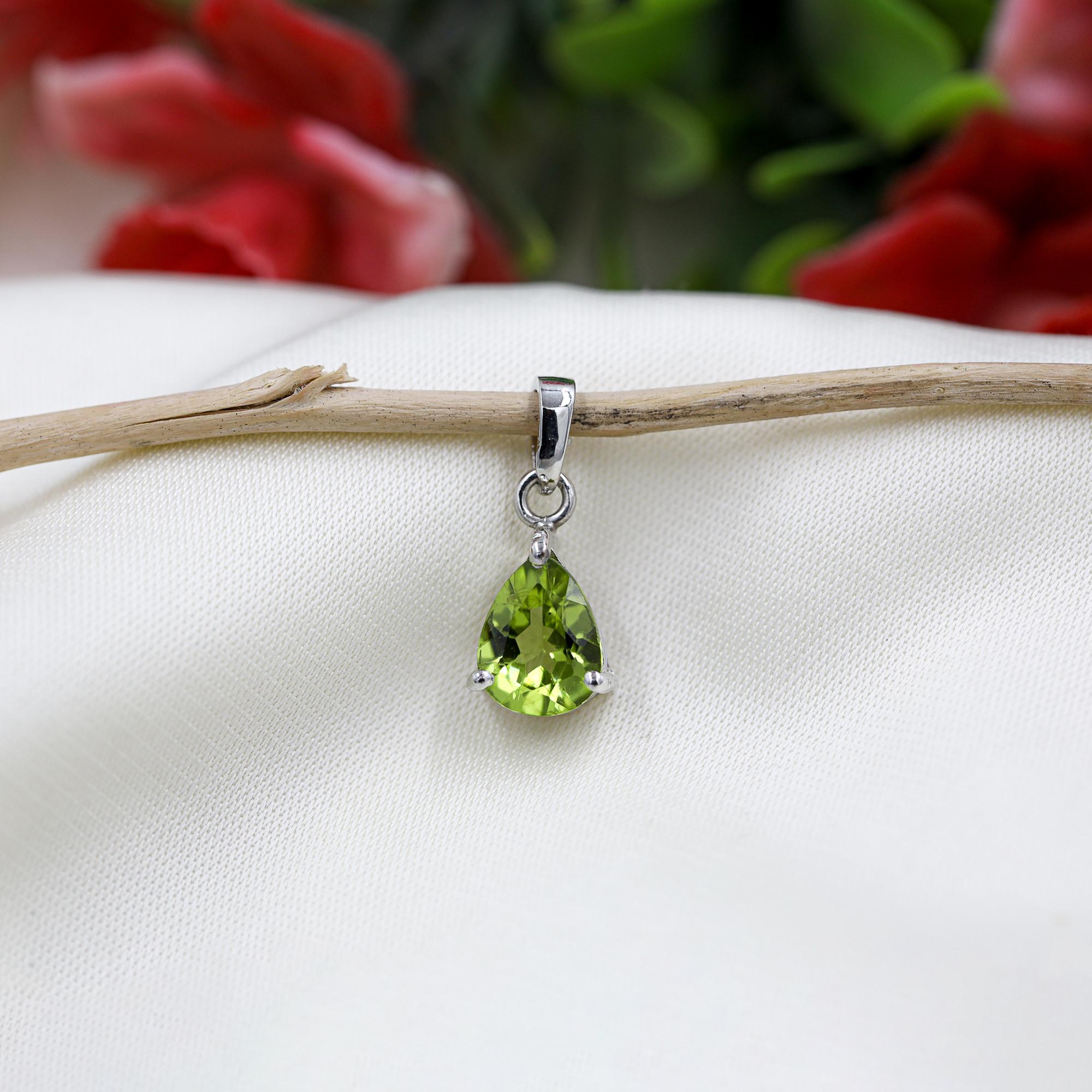 Pear-Cut Peridot Pendant: August Birthstone, Sterling Silver Necklace