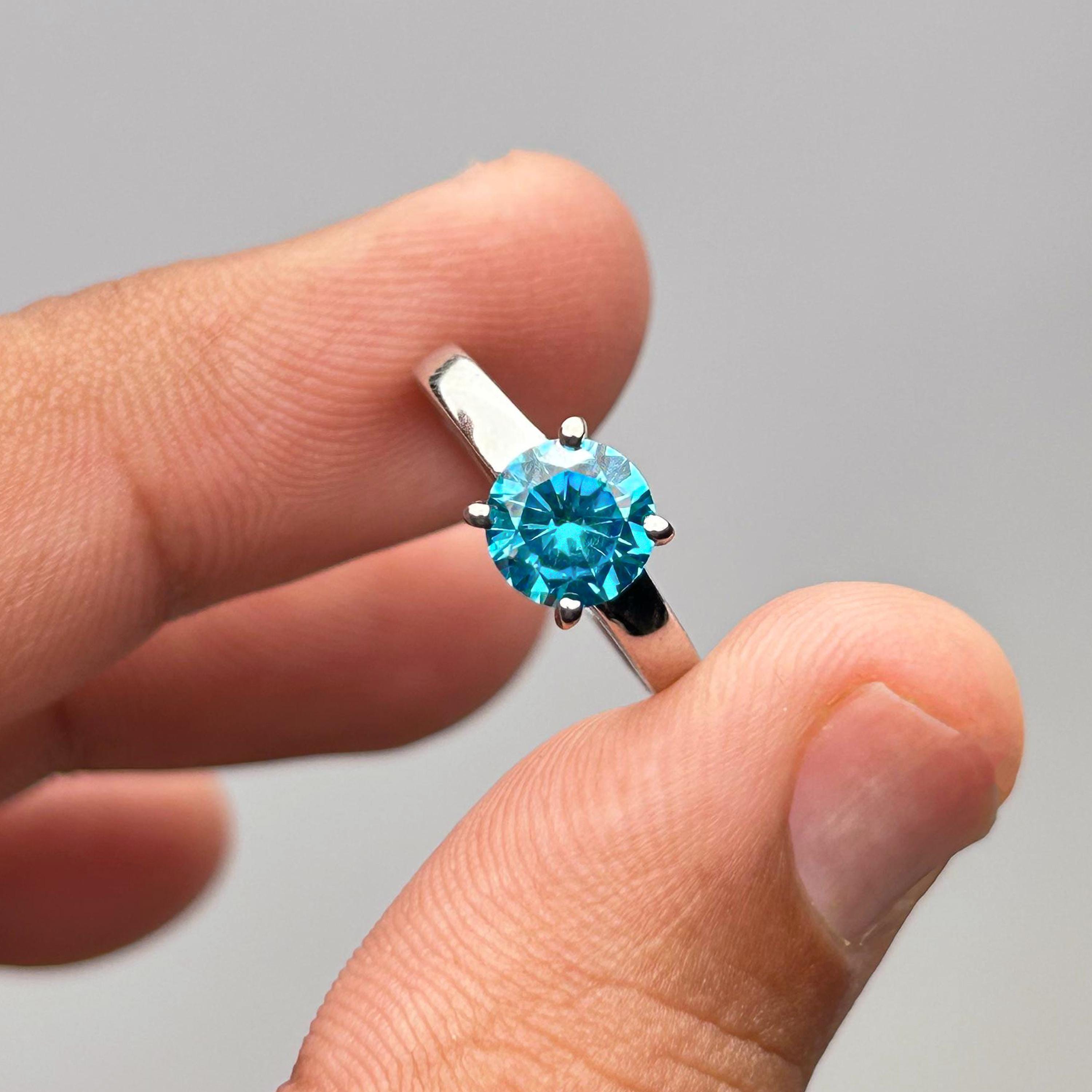 Elegant Blue Zircon Solitaire Ring – 6mm Stone, Genuine Sterling Silver