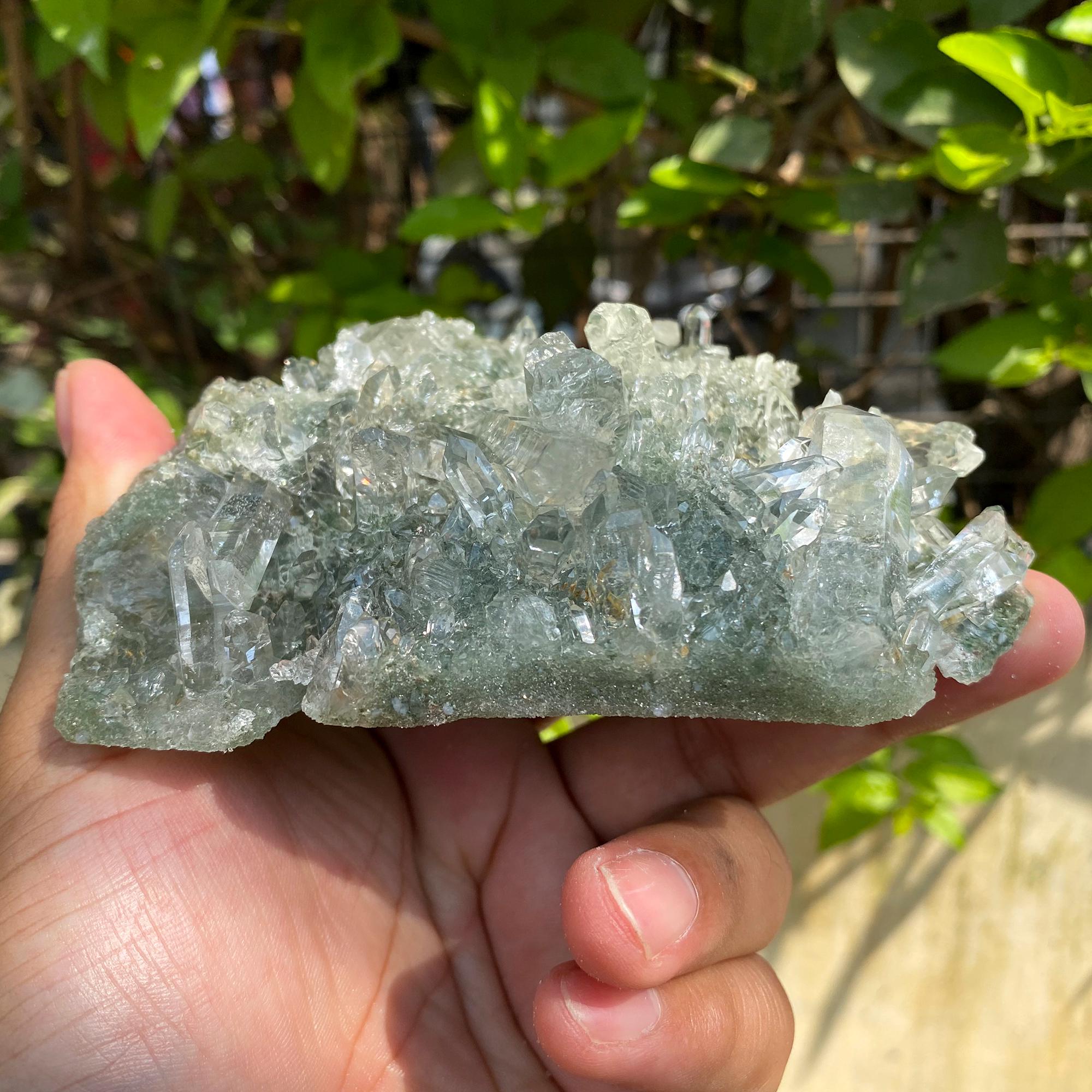 Green Chlorite Himalayan Quartz Crystal: Healing Energy Stone, 450gm