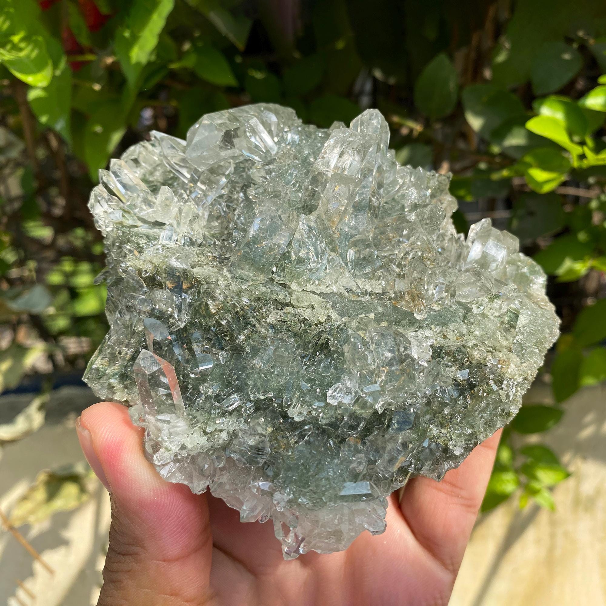 Green Chlorite Himalayan Quartz Crystal: Healing Energy Stone, 450gm