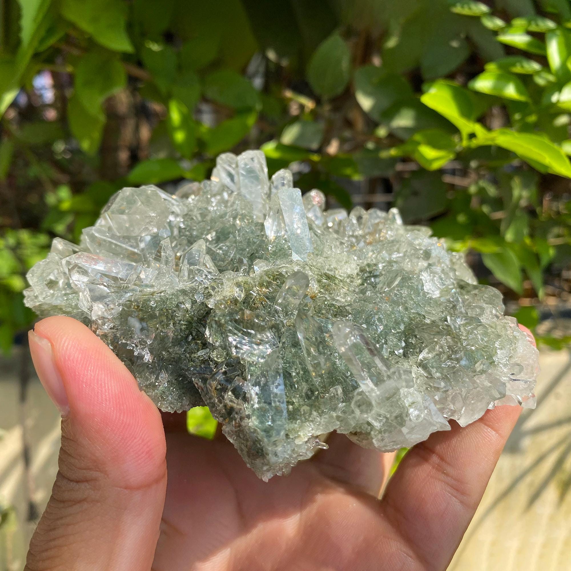 Green Chlorite Himalayan Quartz Crystal: Healing Energy Stone, 450gm