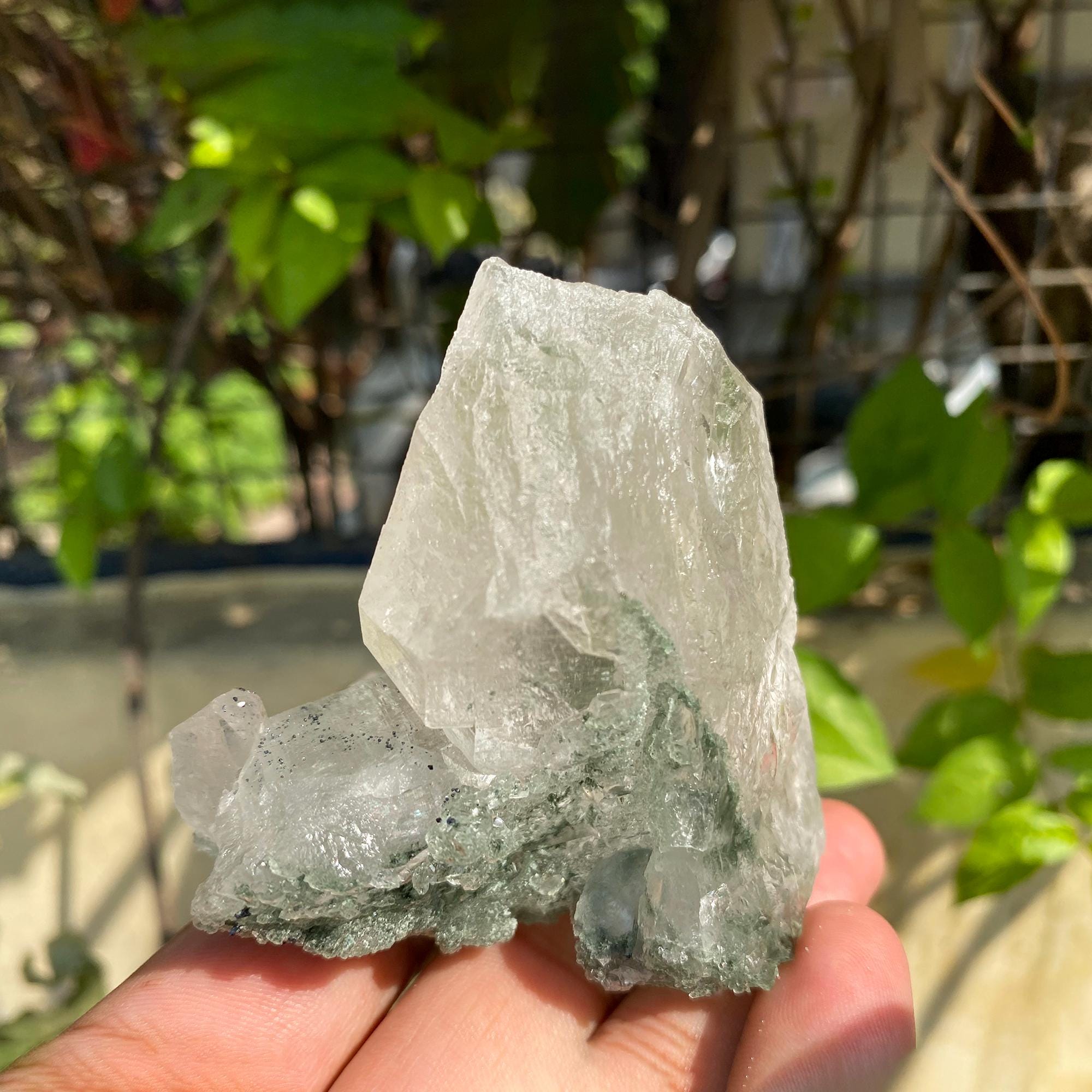 Green Chlorite Quartz Crystal Point: Himalayan Meditation Stone, 190gm