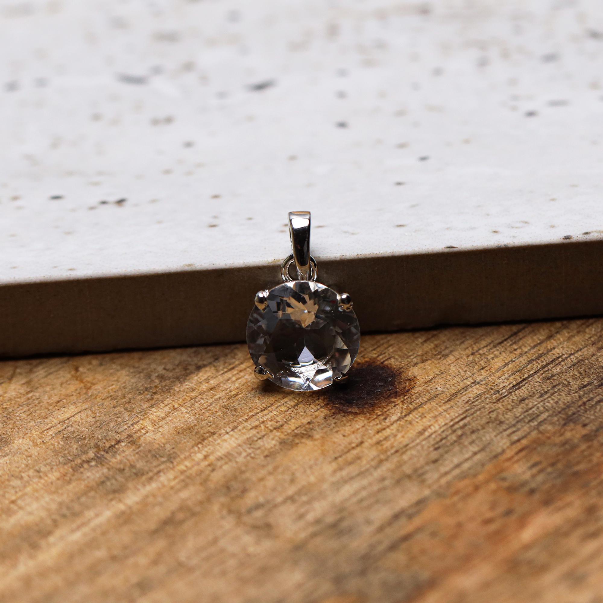 Sterling Silver Petalite Pendant – 9mm Faceted Round Gemstone