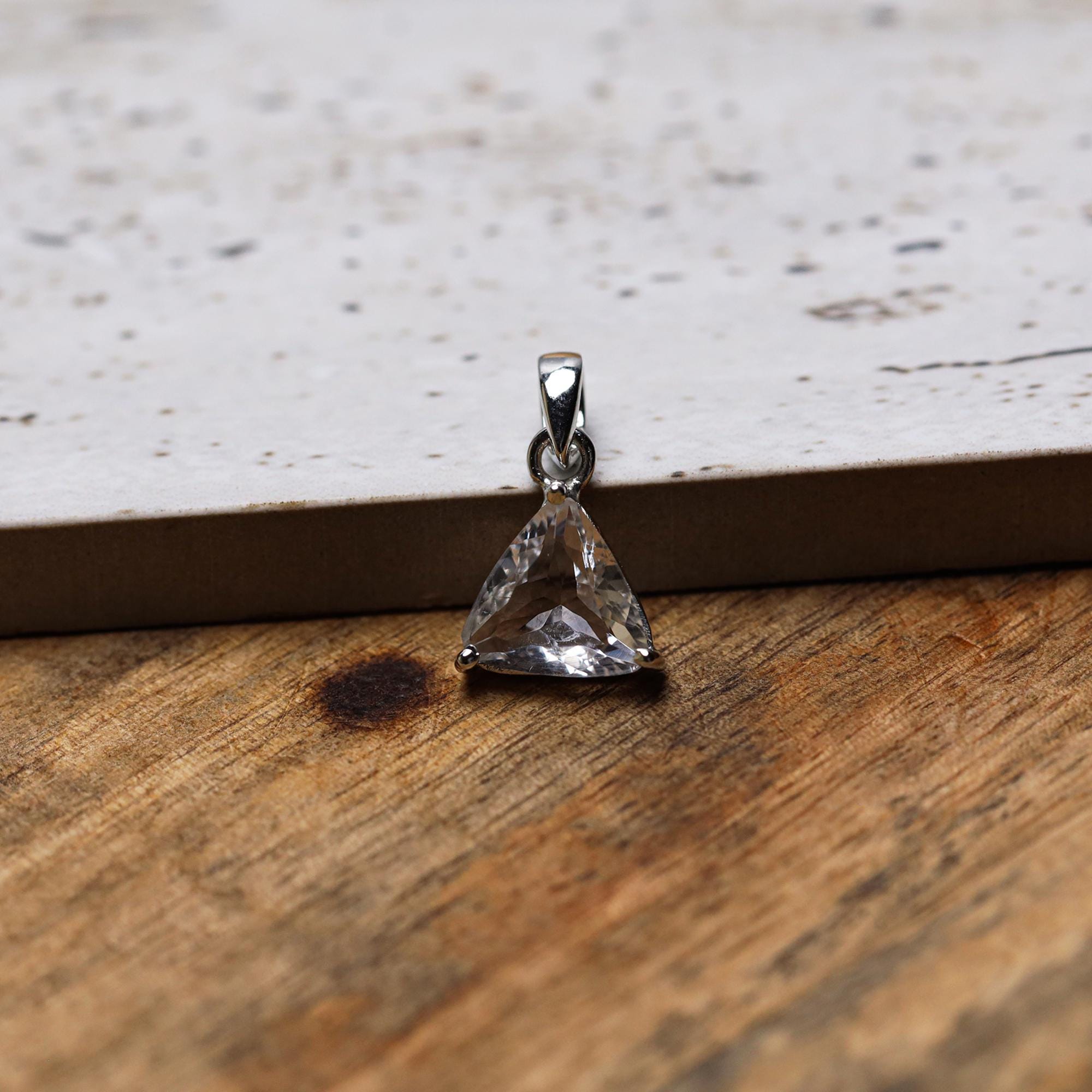 Sterling Silver Petalite Pendant – 10mm Faceted Triangle Gemstone
