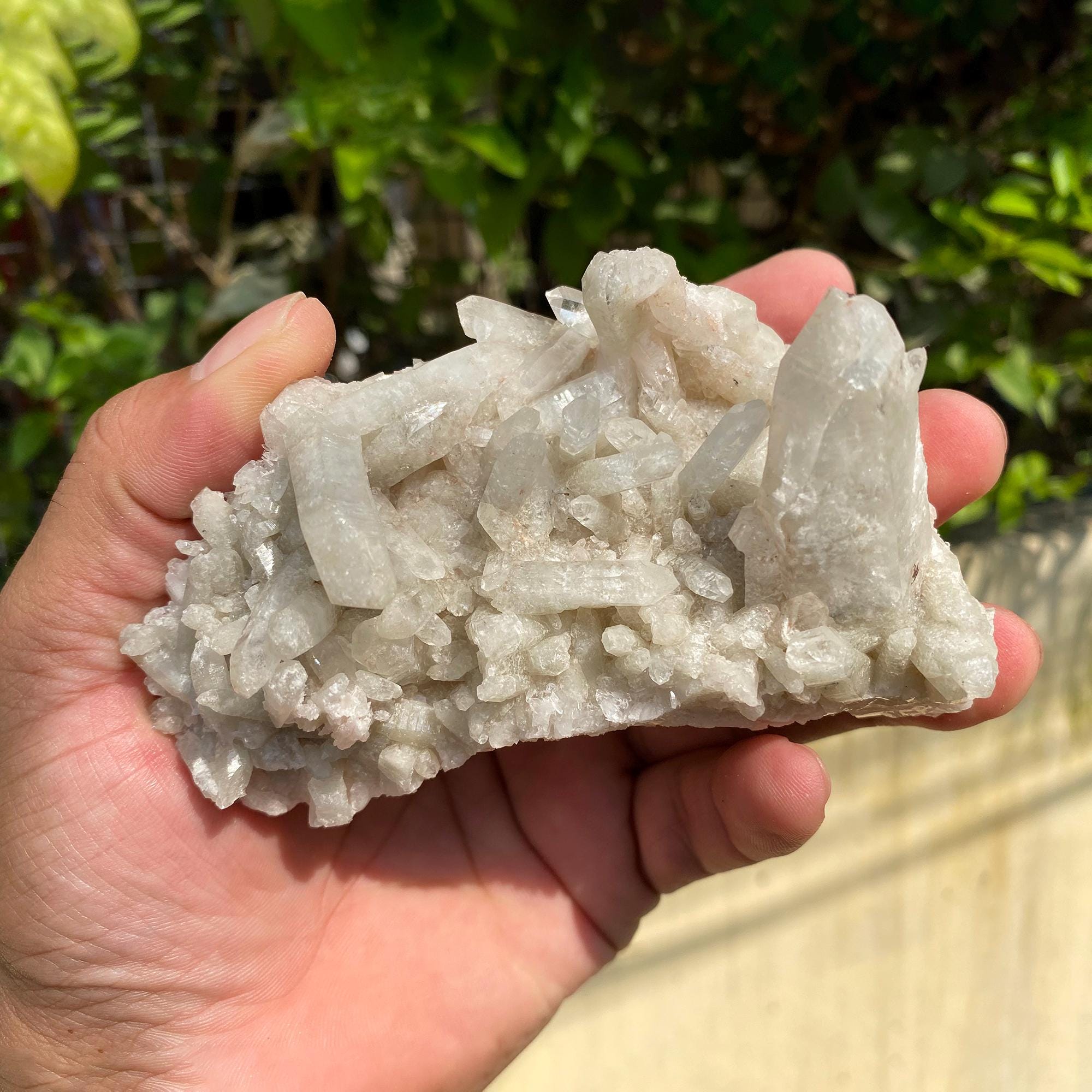 Himalayan White Phantom Quartz Cluster: Healing Crystal for Meditation