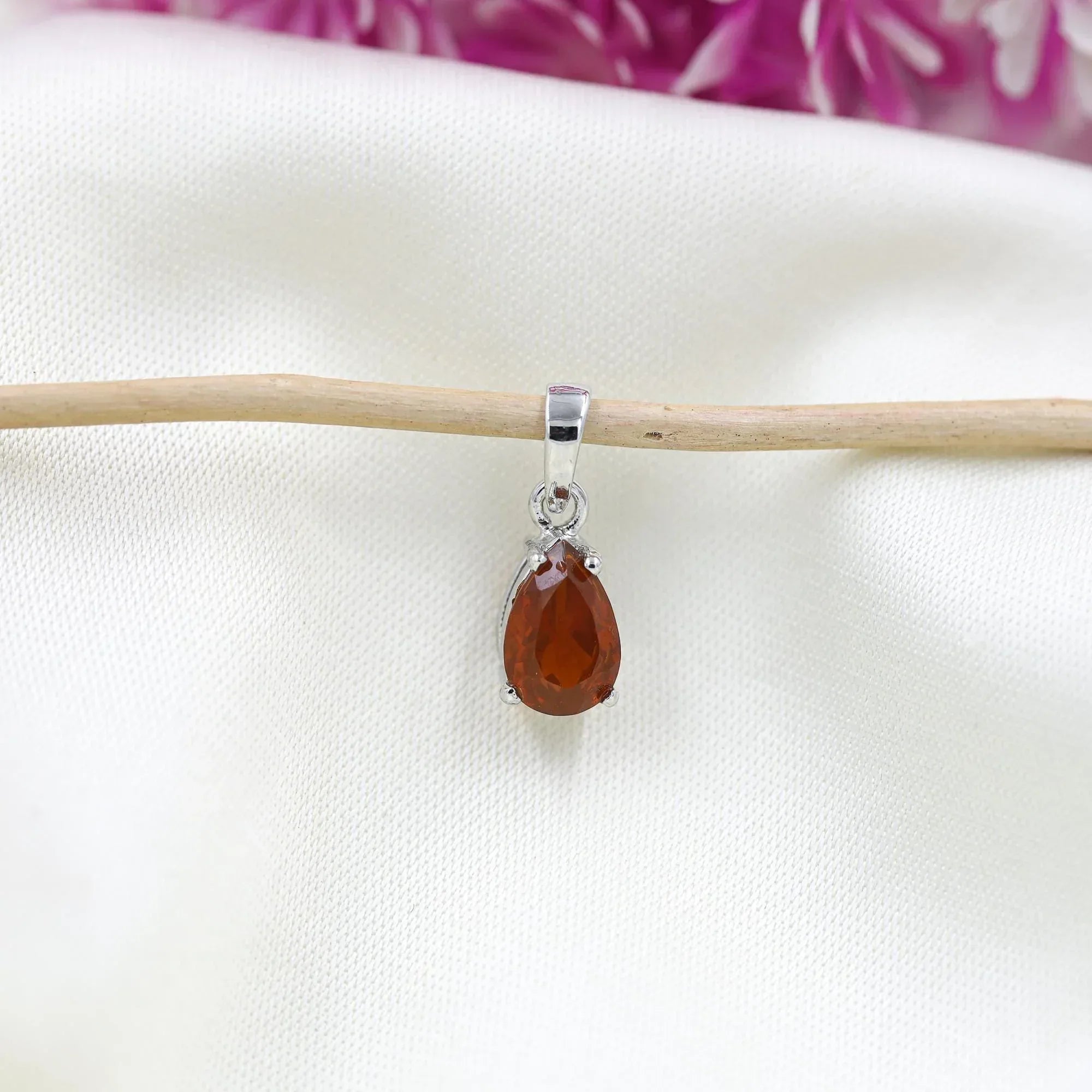 Handmade Sterling Silver Mexican Fire Opal Pendant: Pear Faceted Gemstone