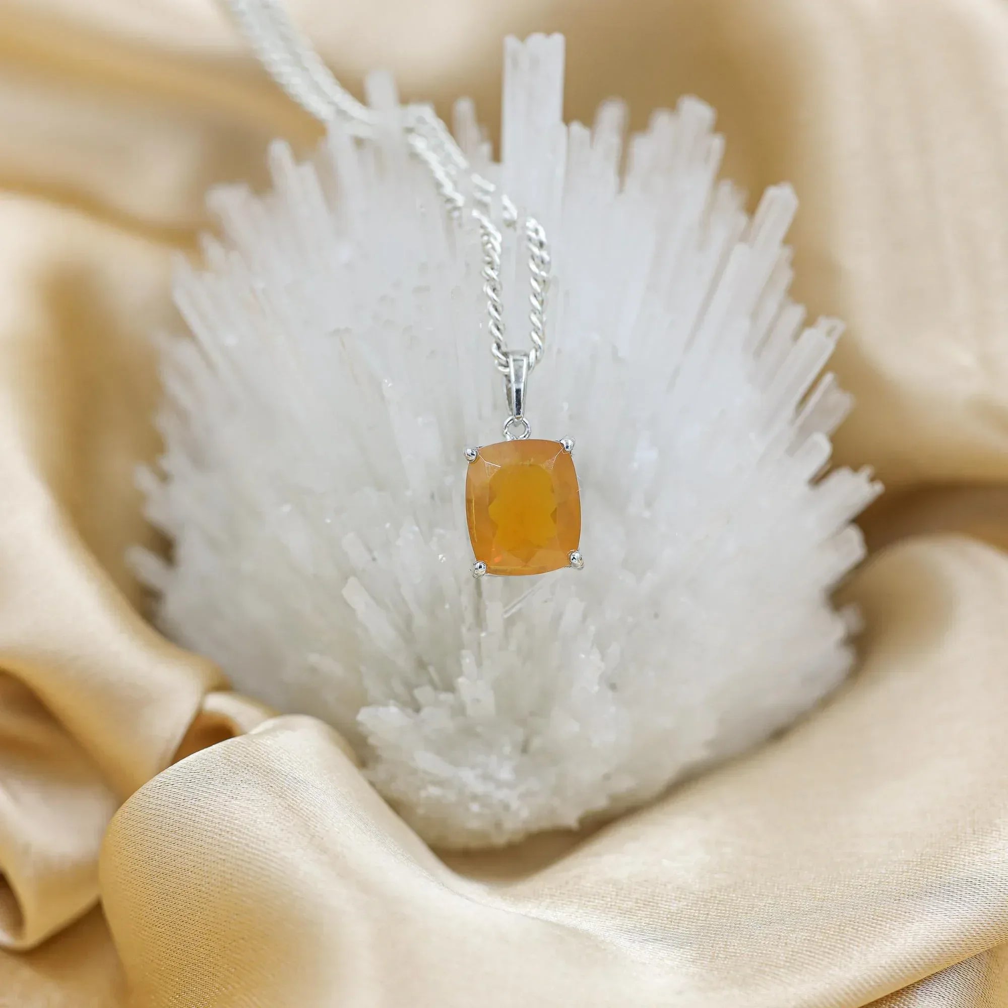 Cushion Cut Mexican Opal Pendant: 925 Sterling Silver Solitaire