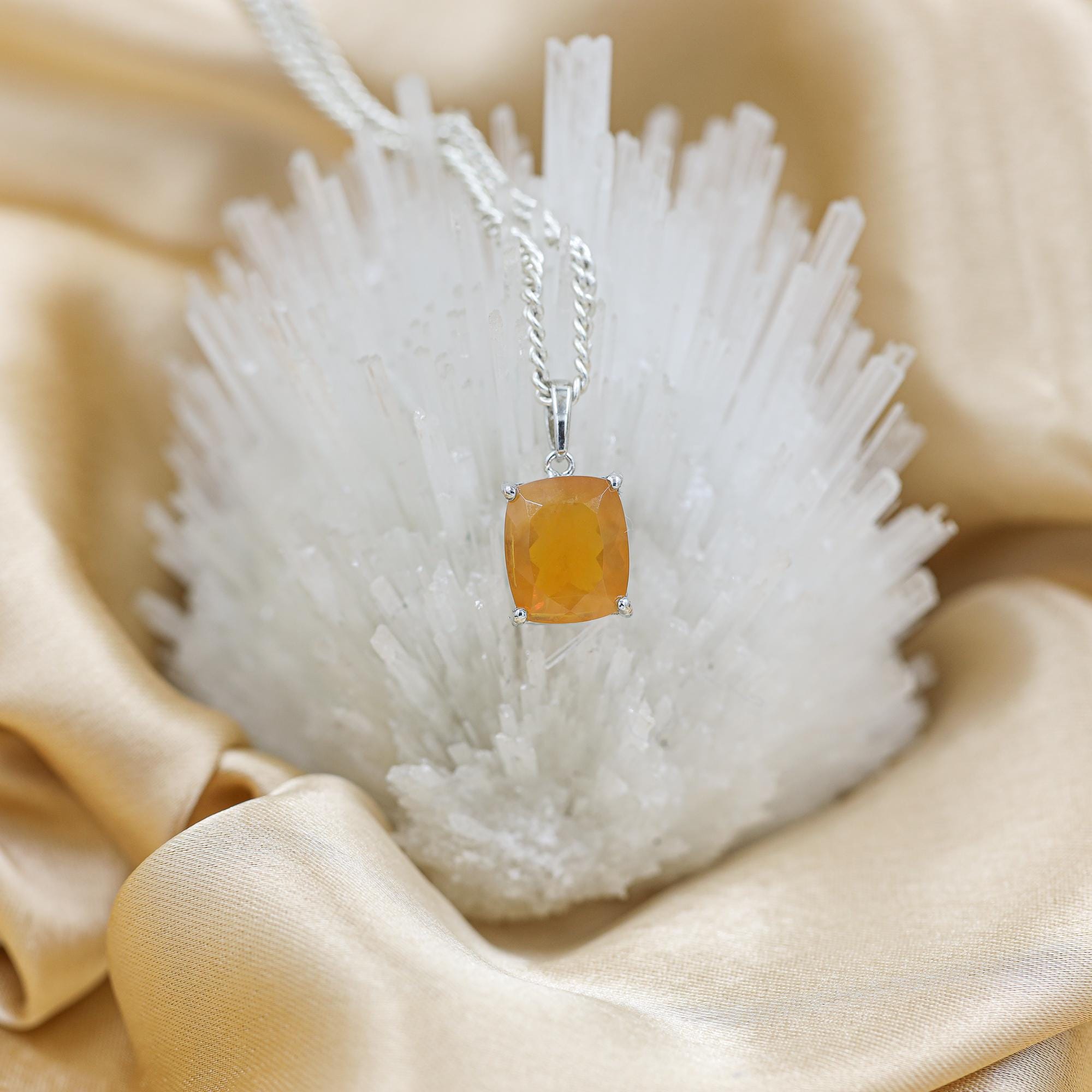 Natural Mexican Fire Opal Pendant: Sterling Silver Gemstone Jewelry