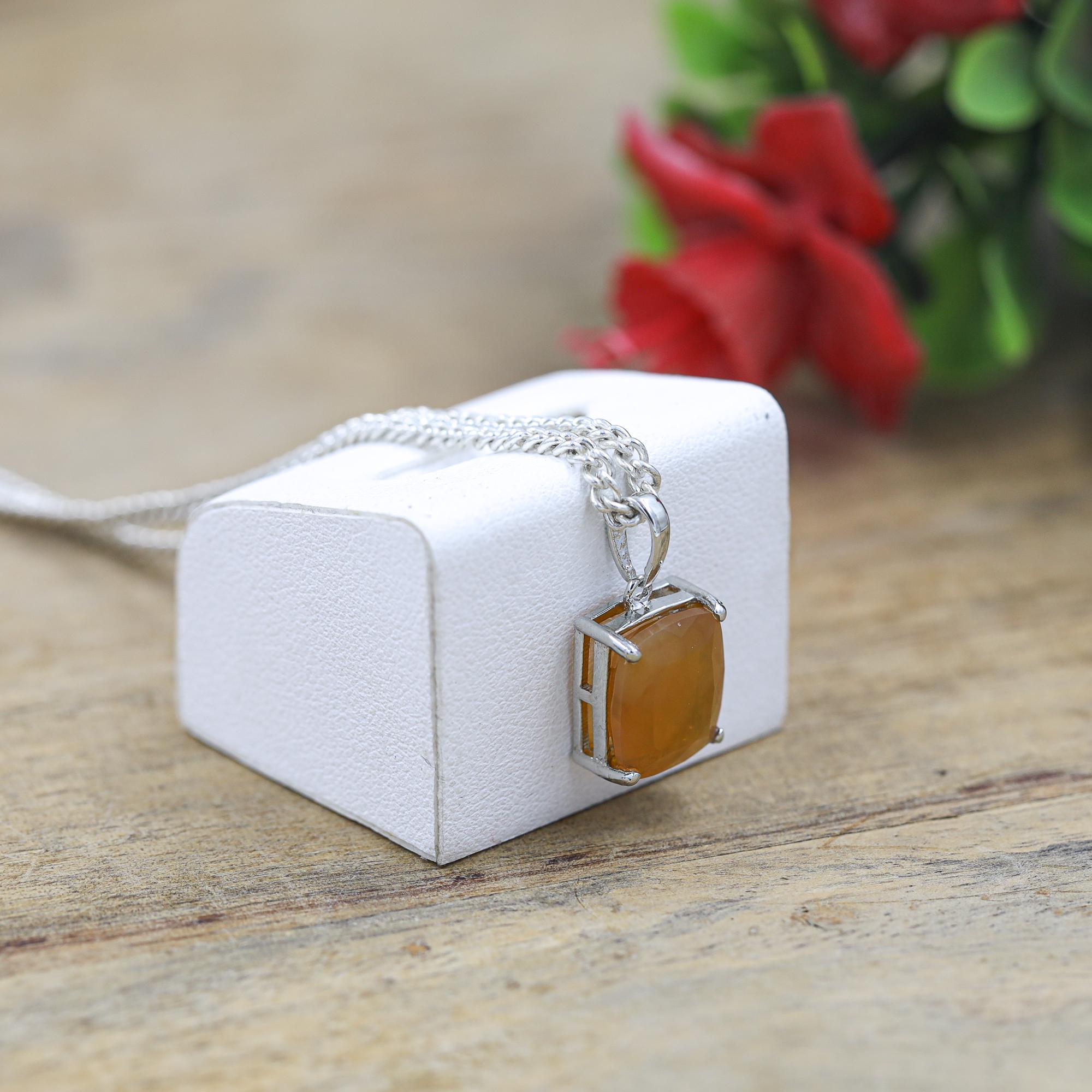 Natural Mexican Fire Opal Pendant: Sterling Silver Gemstone Jewelry