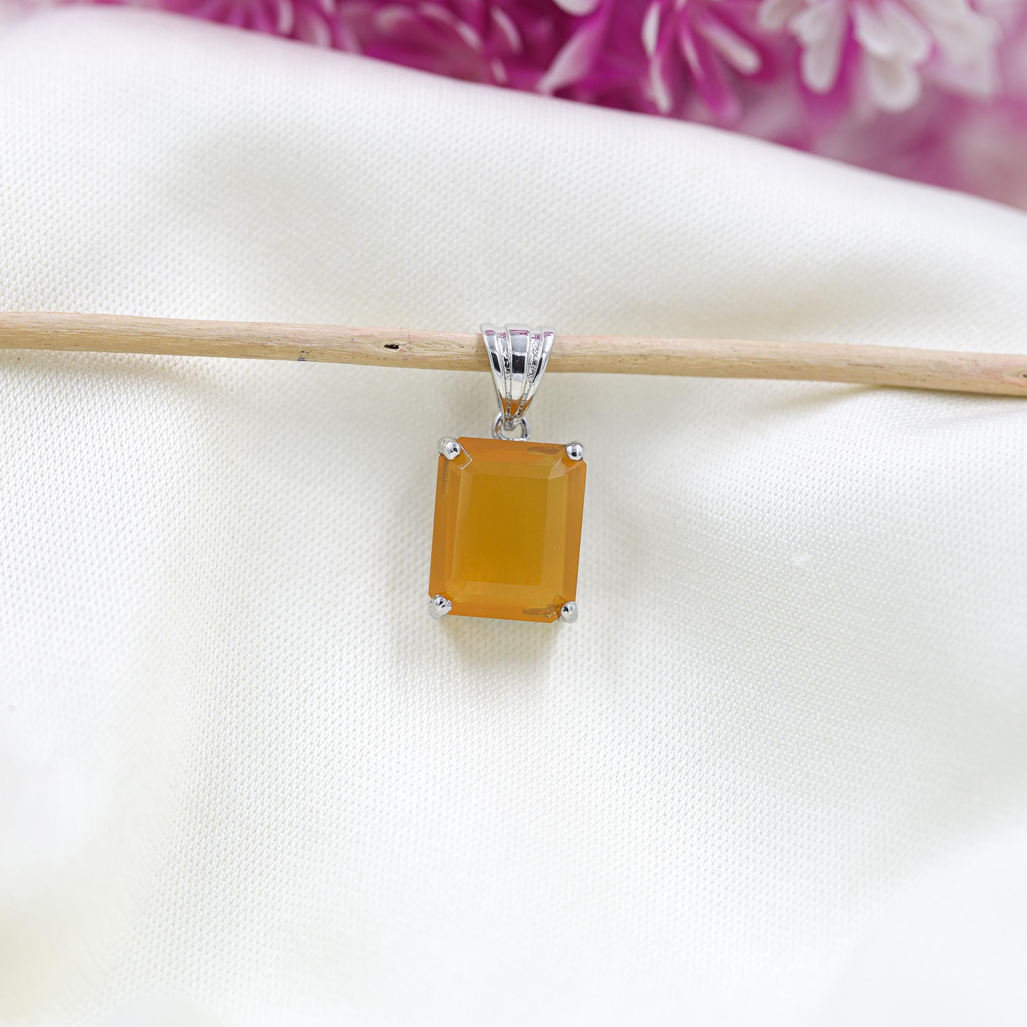 Mexican Fire Opal Sterling Silver Necklace: Octagon Gemstone, October Birthstone