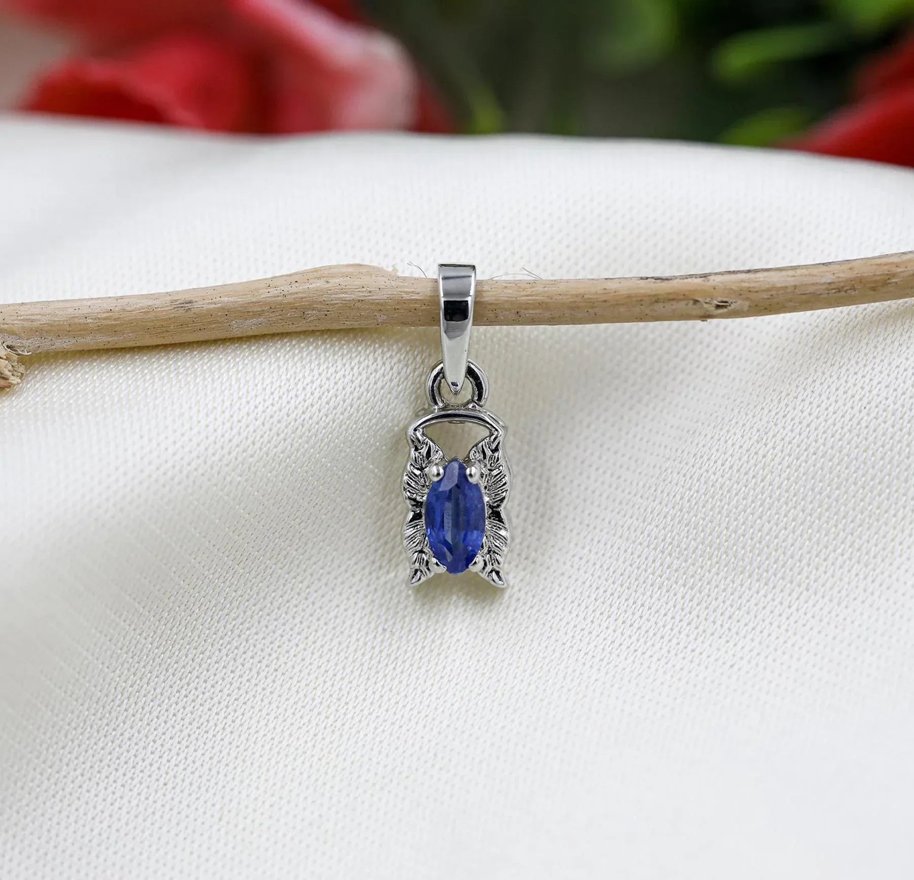 925 Silver Indigo Kyanite Pendant: Marquise September Birthstone