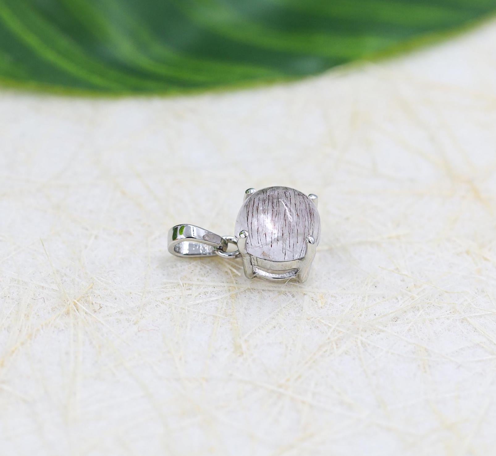 Super Seven Amethyst Pendant Necklace: 925 Sterling Silver, 9mm Cabochon