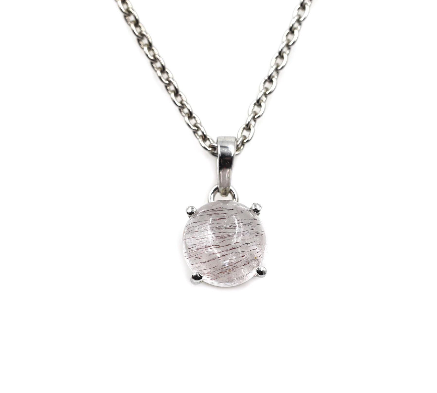 Super Seven Amethyst Pendant Necklace: 925 Sterling Silver, 9mm Cabochon