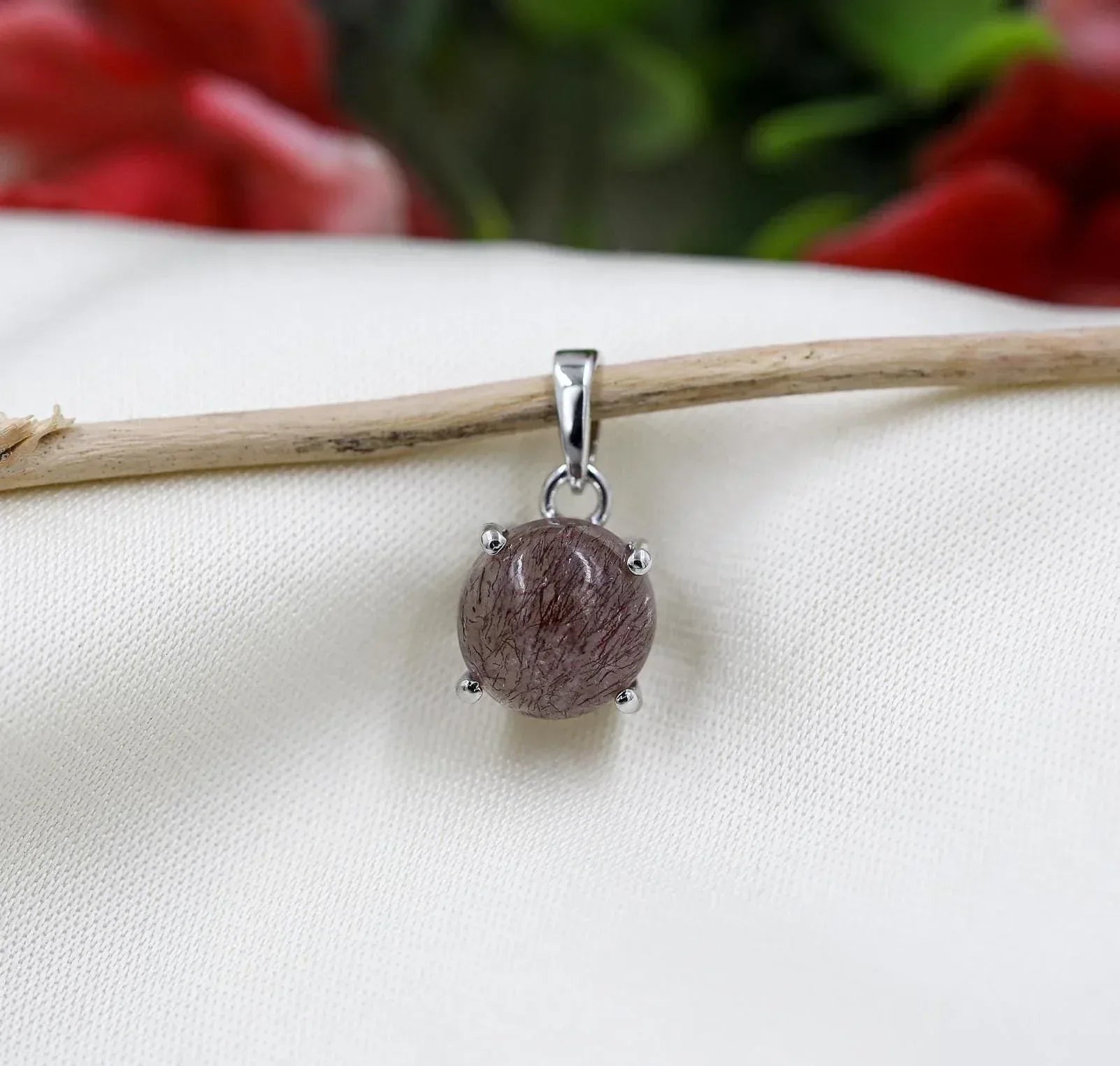 9mm Super Seven Amethyst Pendant: Cacoxenite Sterling Silver Melody Stone
