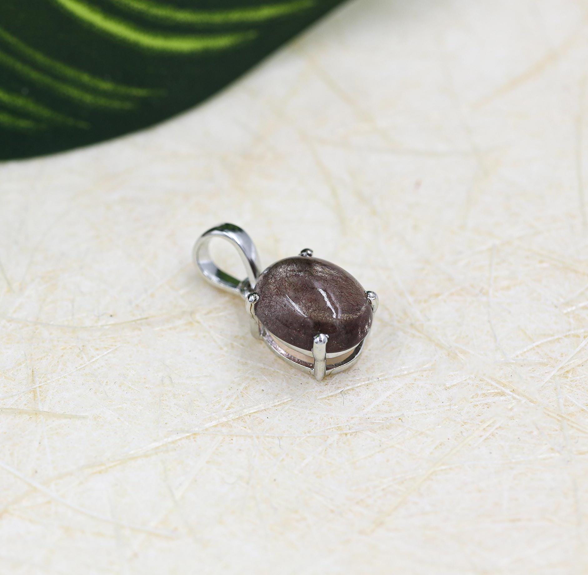 Sterling Silver Super Seven Pendant: Natural Cacoxenite Amethyst Cabochon