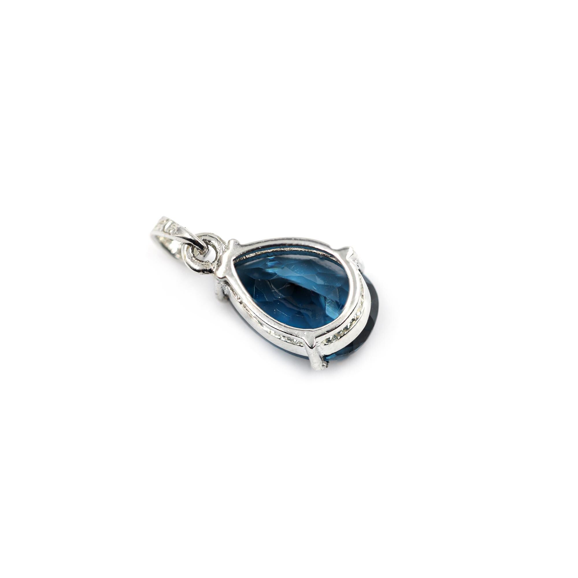 Pear-Cut London Blue Topaz Pendant: 925 Sterling Silver December Birthstone
