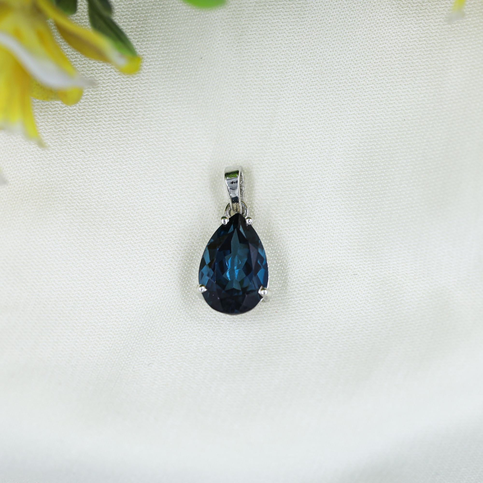 Pear-Cut London Blue Topaz Pendant: 925 Sterling Silver December Birthstone