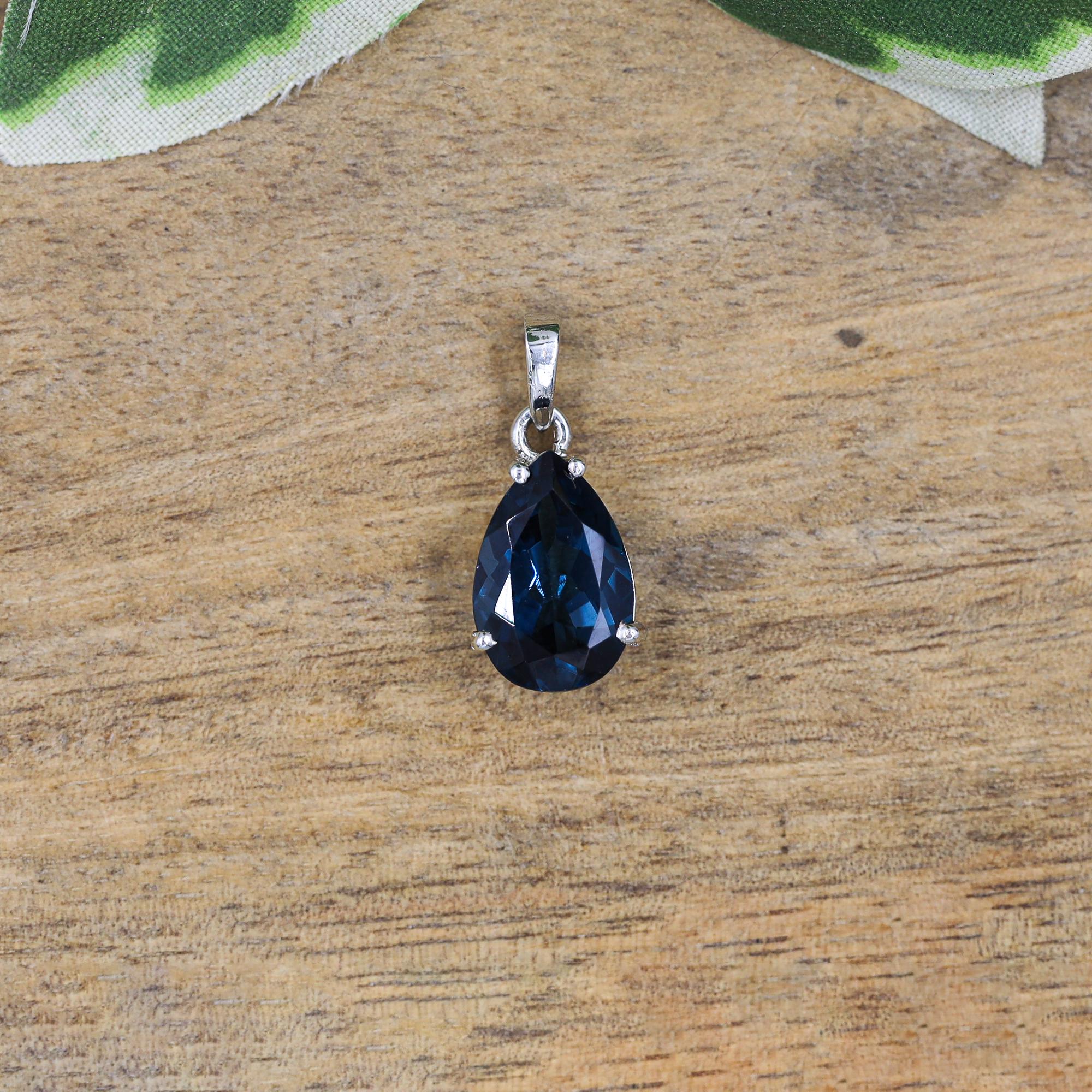 Pear-Cut London Blue Topaz Pendant: 925 Sterling Silver December Birthstone