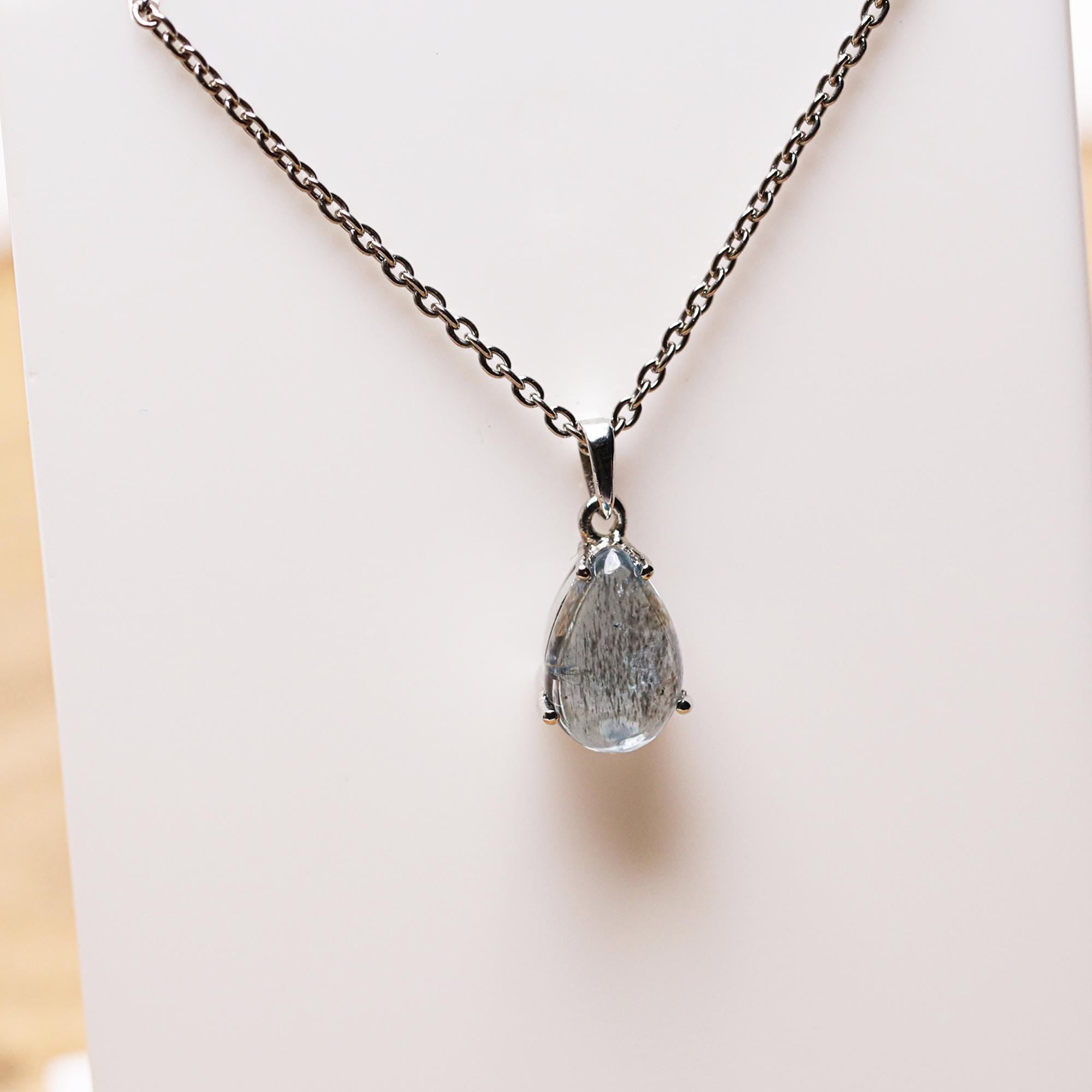 Moss Aqua Gemstone Pendant: 925 Sterling Silver Boho Necklace