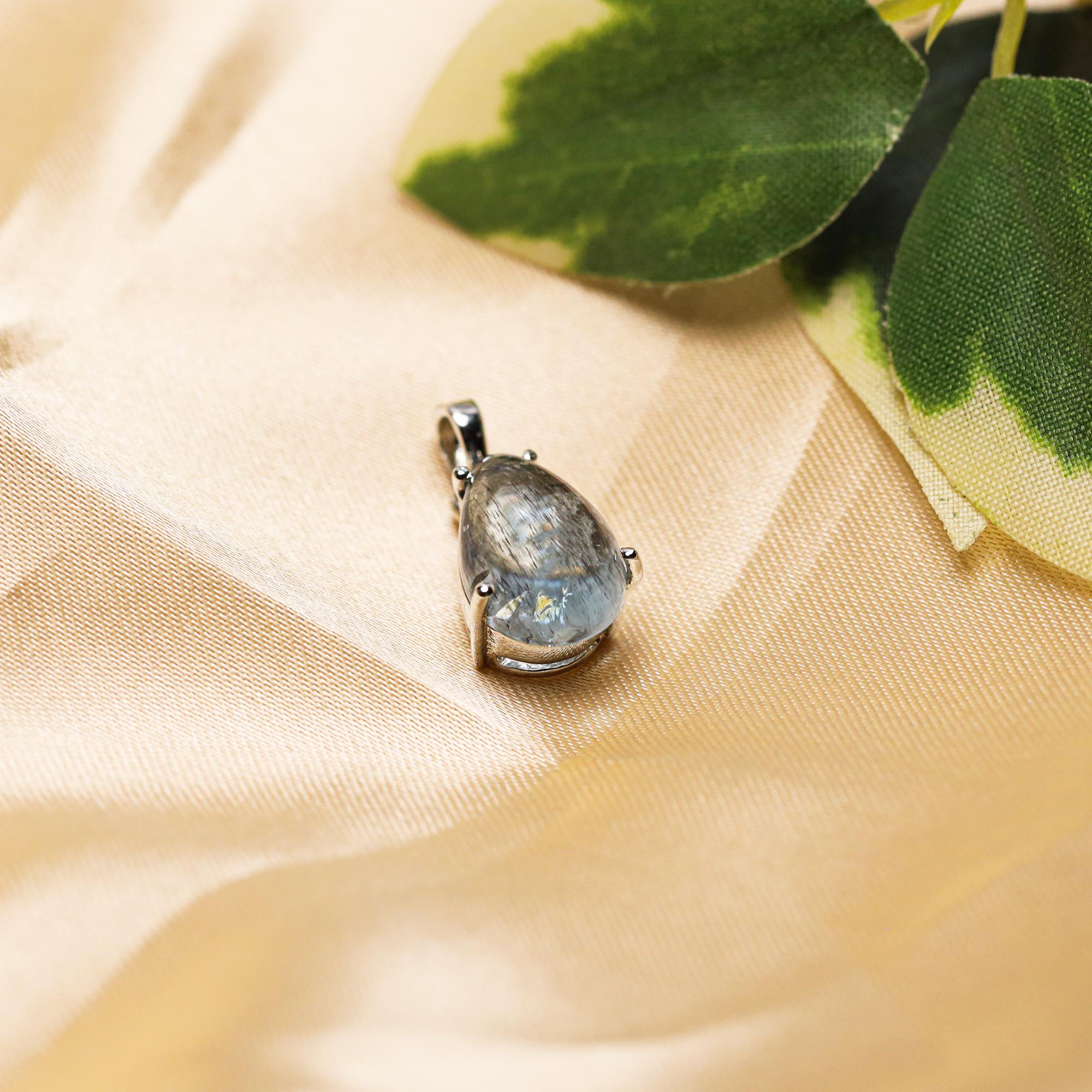 Moss Aqua Gemstone Pendant: 925 Sterling Silver Boho Necklace