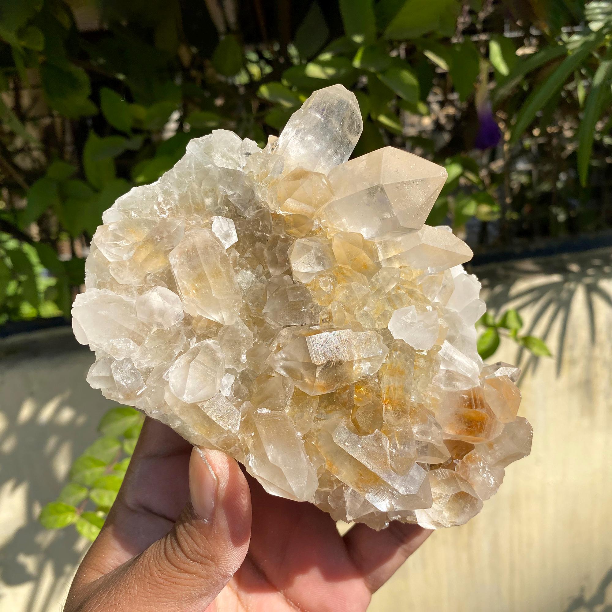 Golden Healer Quartz, Flowers Quartz Yellow Quartz, Samadhi Quartz Cluster, 735gm Limonite Quartz, Natural Mineral Specimen Quartz YLQ-335