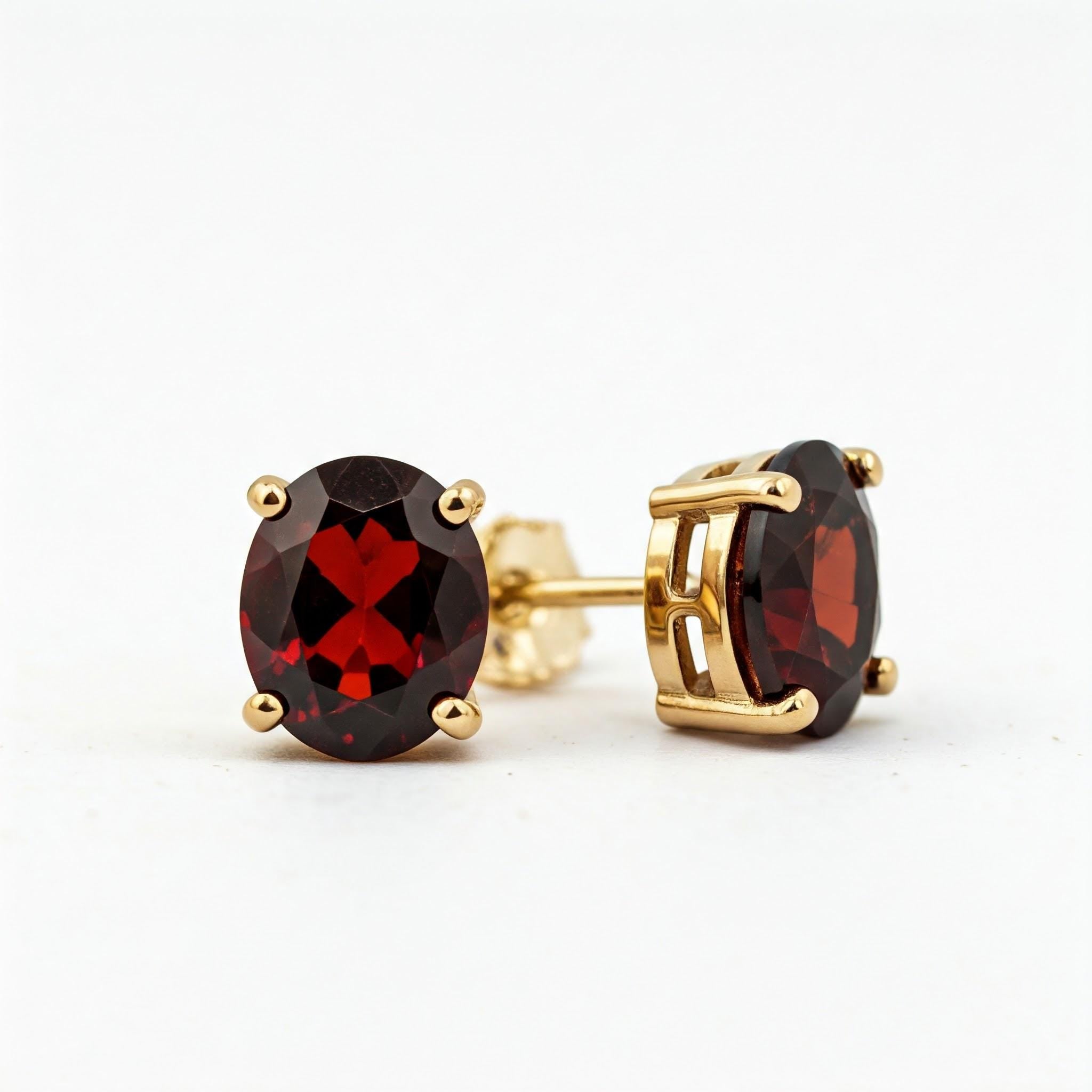 Garnet Stud Earrings: 925 Sterling Silver, January Birthstone Silver Jewelry