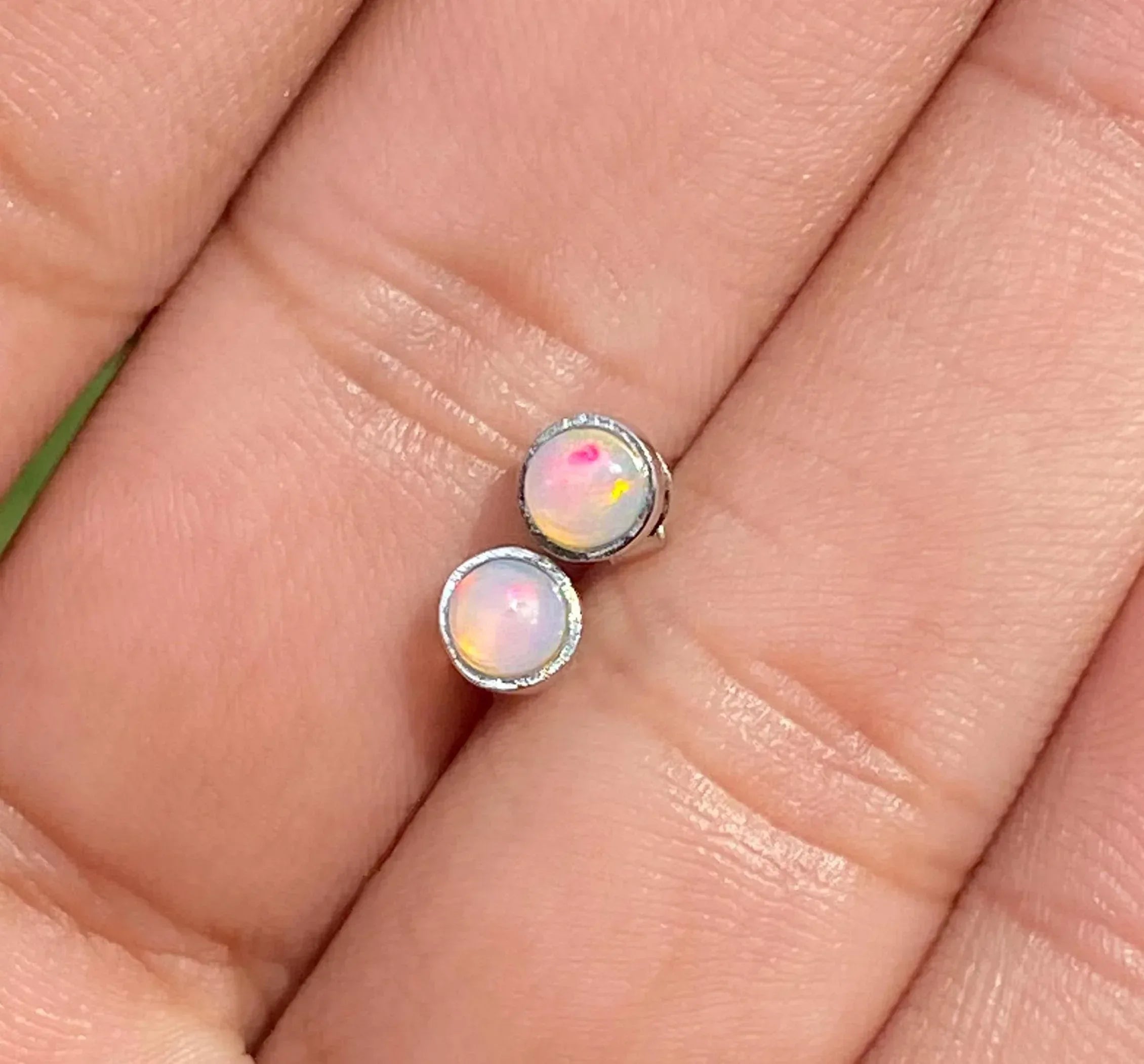 Ethiopian Opal Stud Earrings: Sterling Silver Minimalist Jewelry