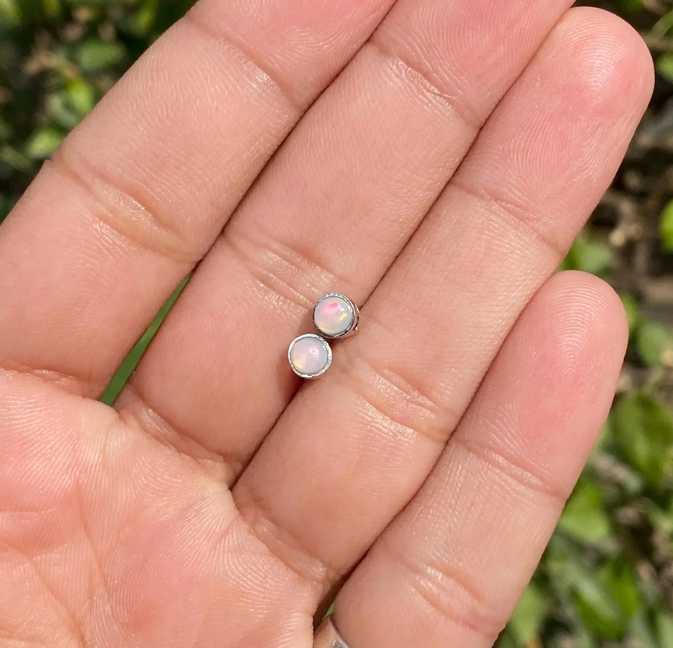 Ethiopian Opal Stud Earrings: Sterling Silver Minimalist Jewelry