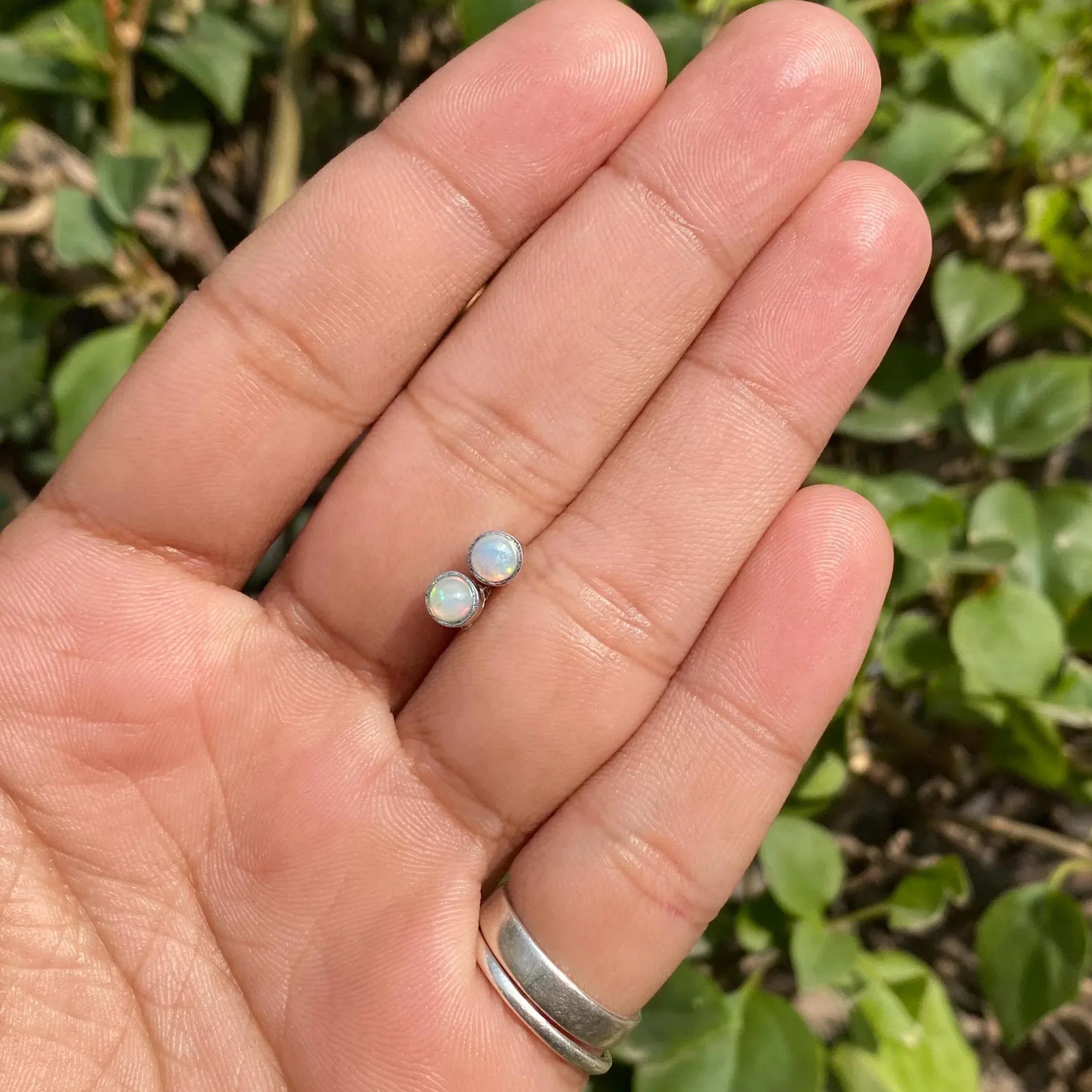 Ethiopian Opal Stud Earrings: Sterling Silver Minimalist Jewelry