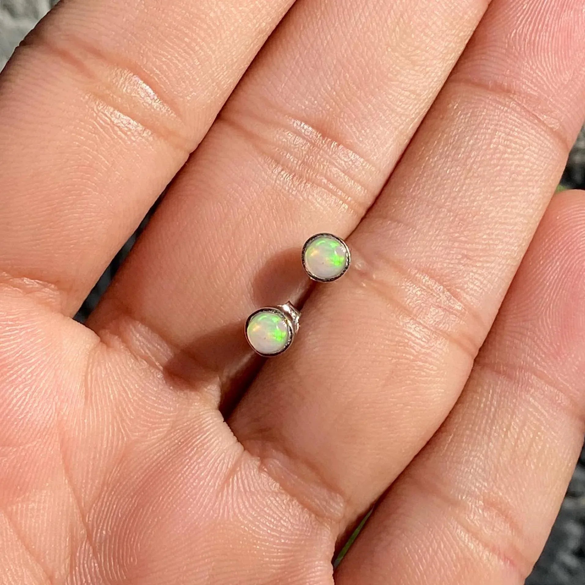 Ethiopian Opal Stud Earrings: Sterling Silver Minimalist Jewelry