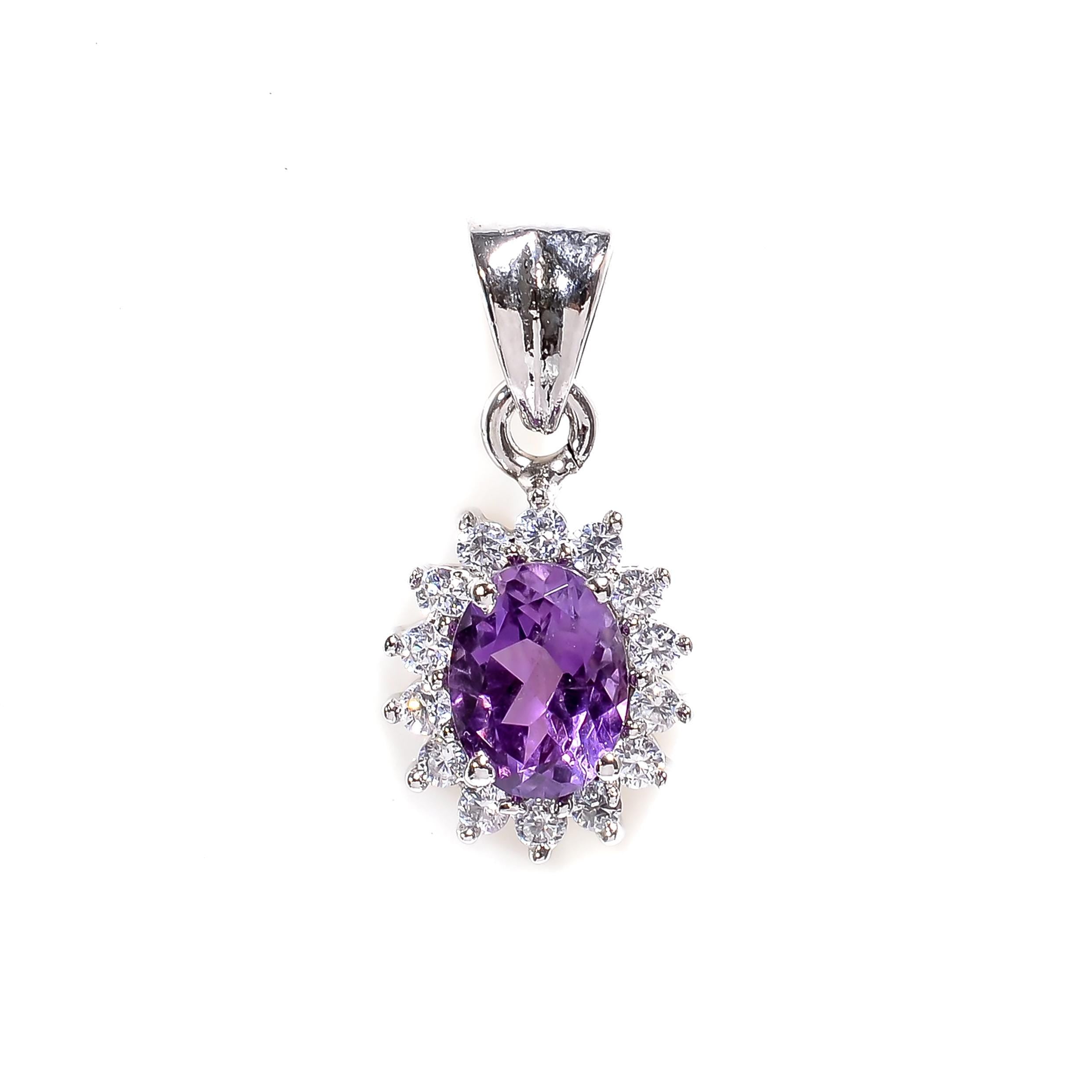 Sterling Silver Gemstone Pendant: Handmade Amethyst, Citrine, Garnet (6x8mm)