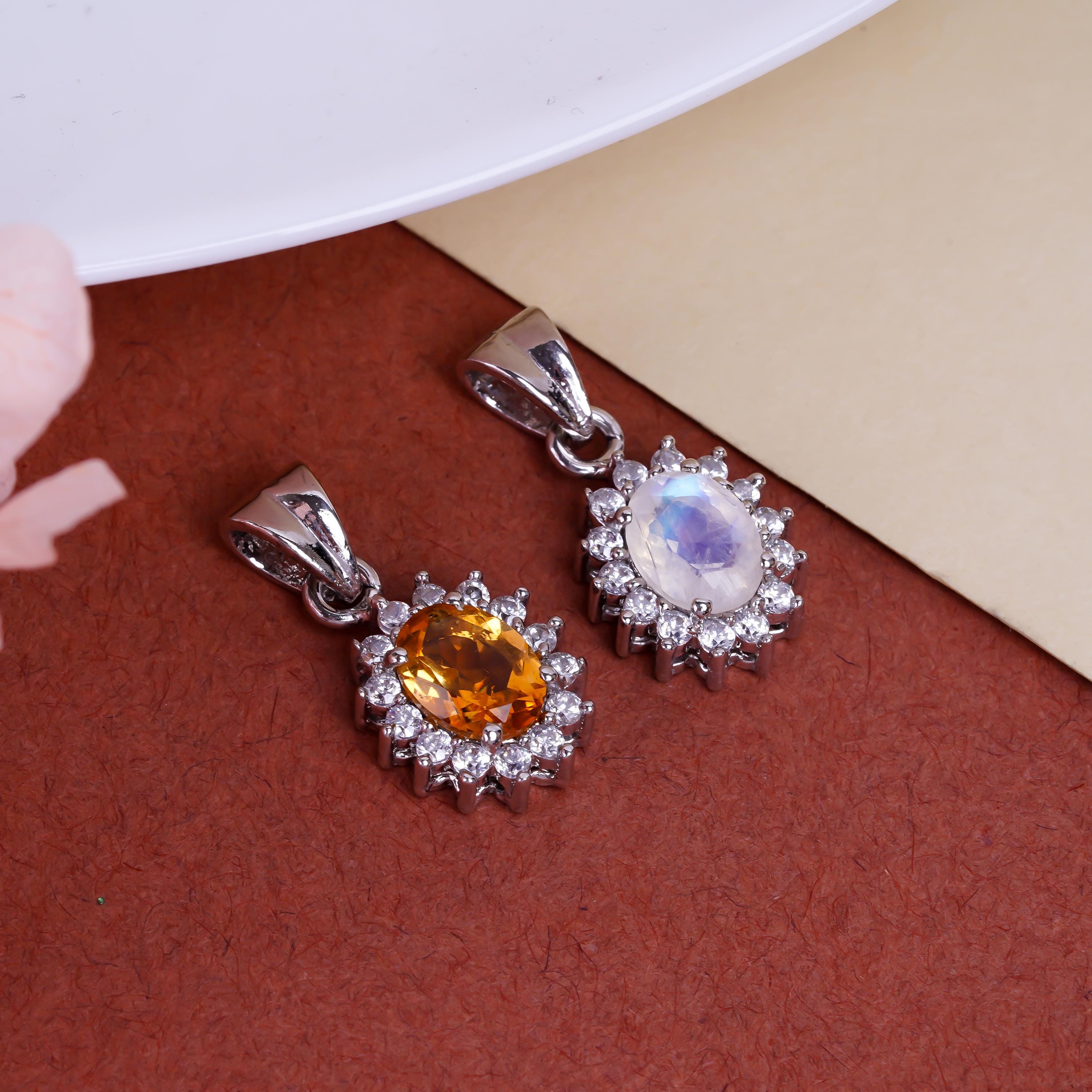 Sterling Silver Gemstone Pendant: Handmade Amethyst, Citrine, Garnet (6x8mm)