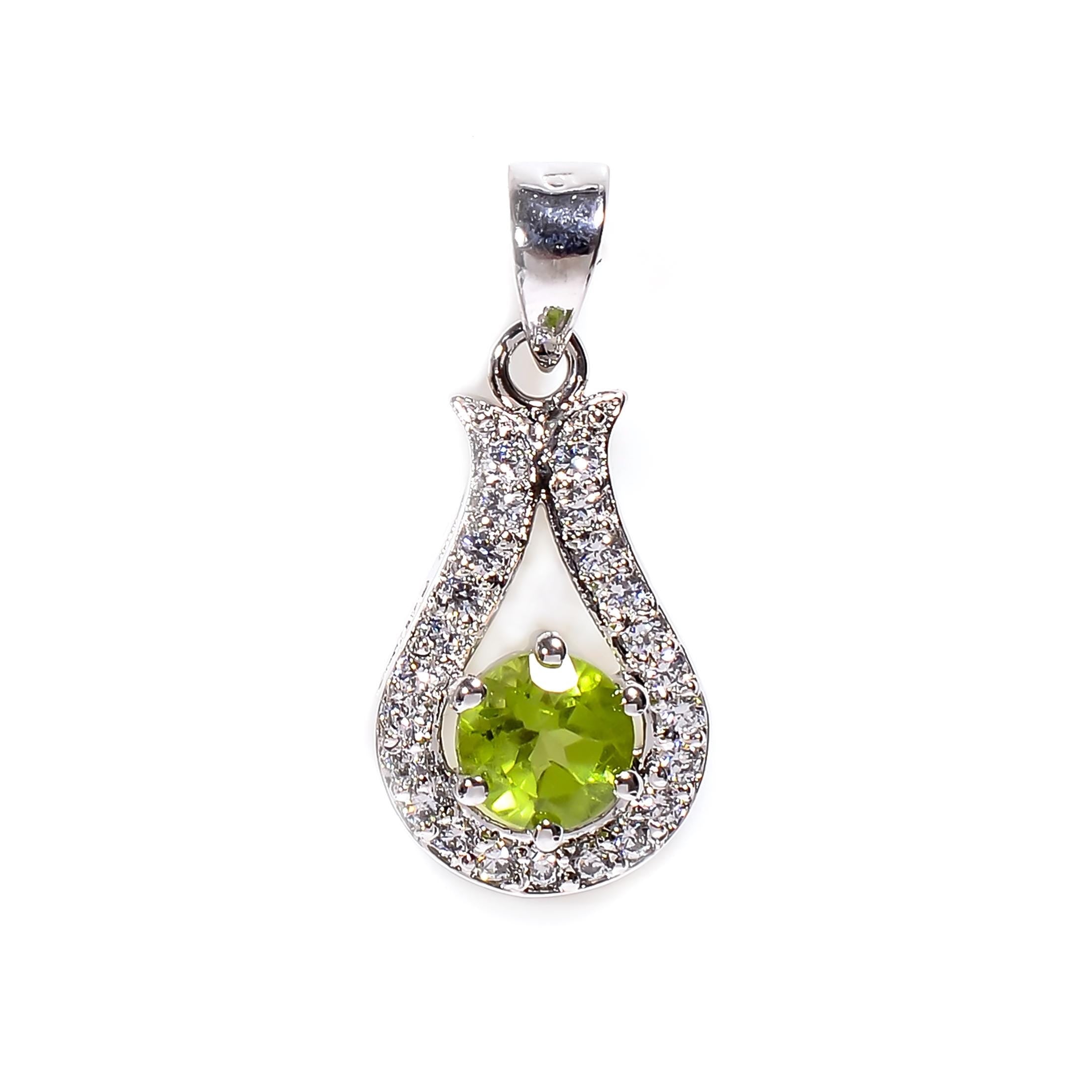 Handmade Sterling Silver Gemstone Pendant: Round Cut Peridot, 6mm