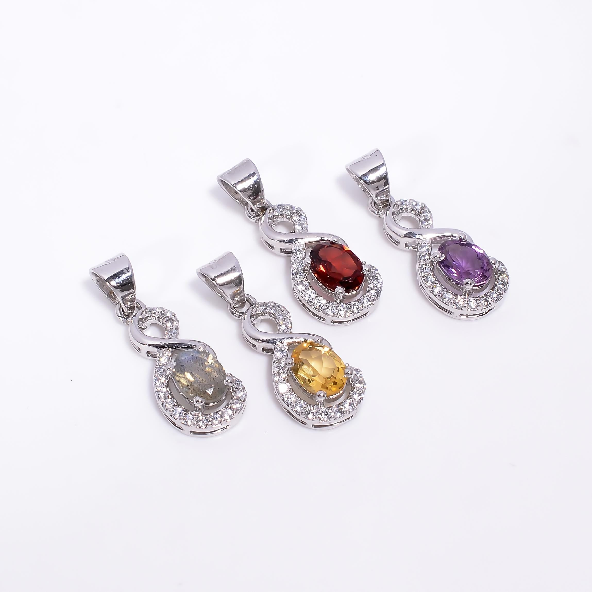 Labradorite, Citrine & Garnet Pendant: Sterling Silver Boho Gemstone Jewelry