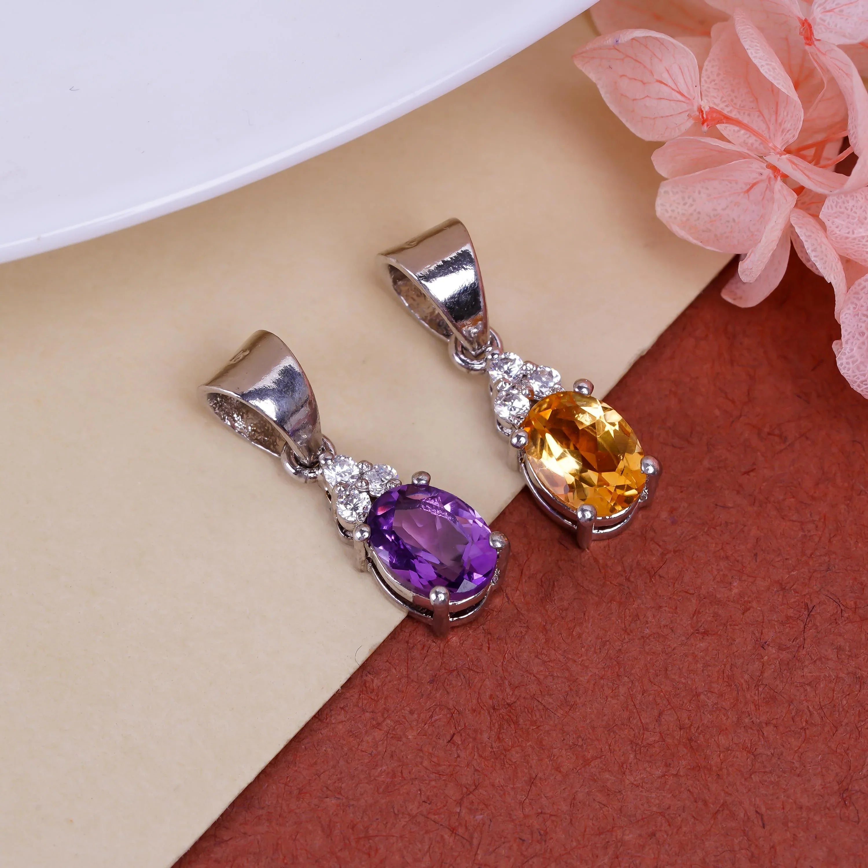 Citrine & Amethyst Pendant: Handmade Sterling Silver Gemstone Necklace - Himalya Quartz
