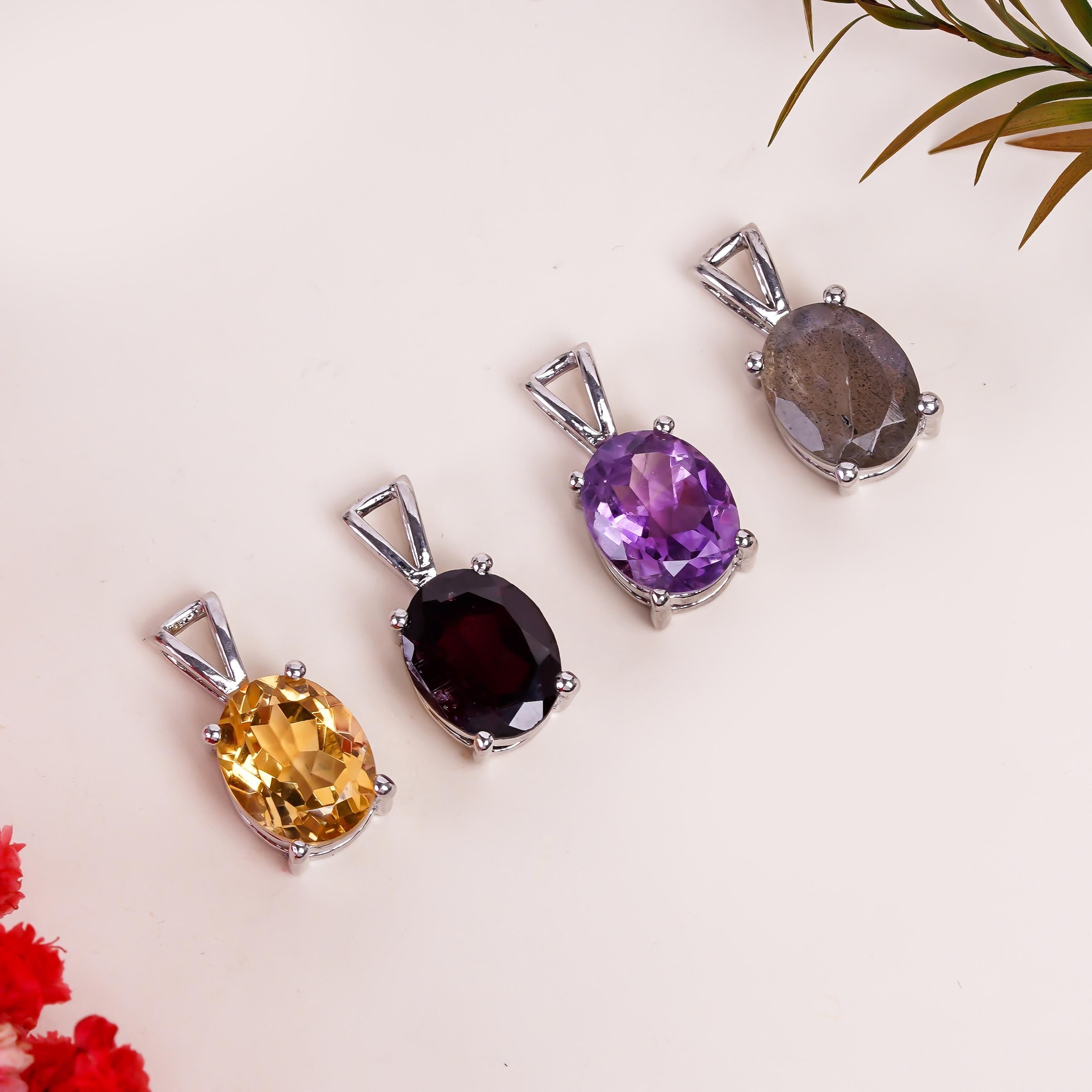 Oval Birthstone Pendant: 925 Silver Gemstone Necklace, Handmade Jewelry