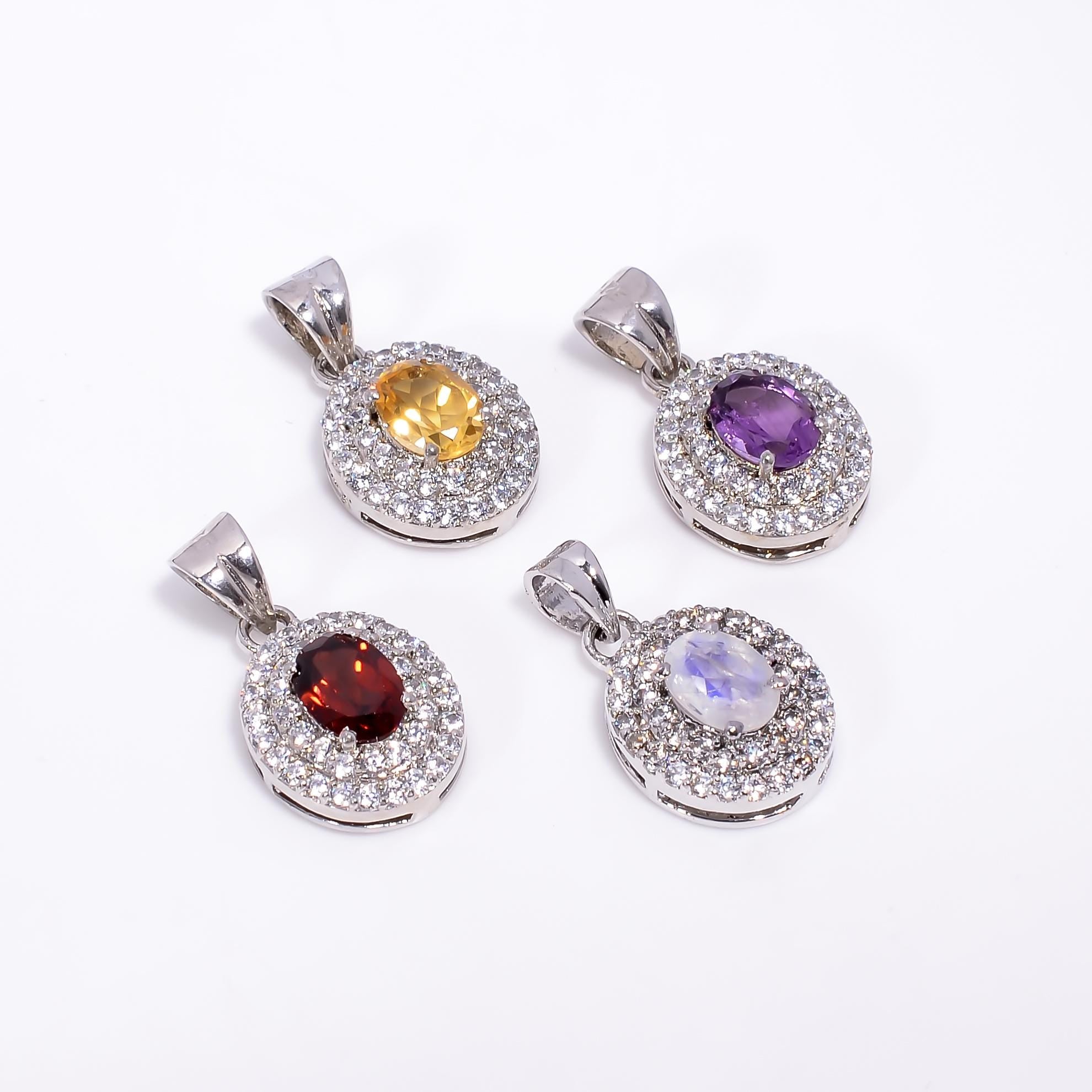 Amethyst & Citrine Pendant: Sterling Silver Oval Gemstone Boho Jewelry