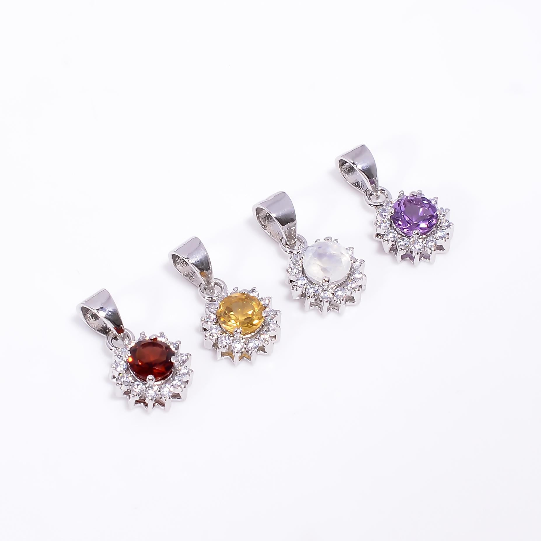 Handmade Sterling Silver Flower Pendant: 6mm Moonstone Jewelry