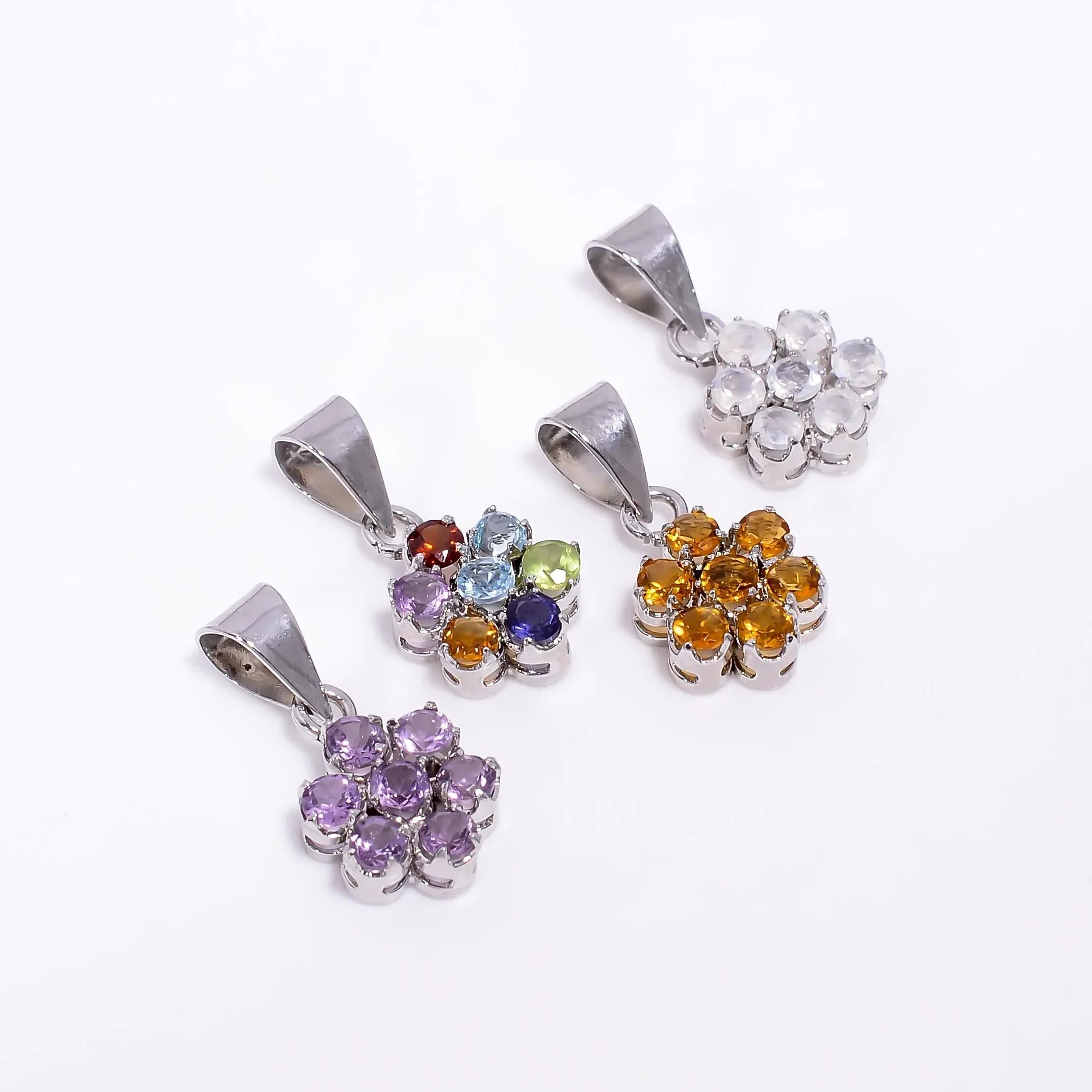 Flower Gemstone Pendant: 925 Sterling Silver, Handmade Jewelry